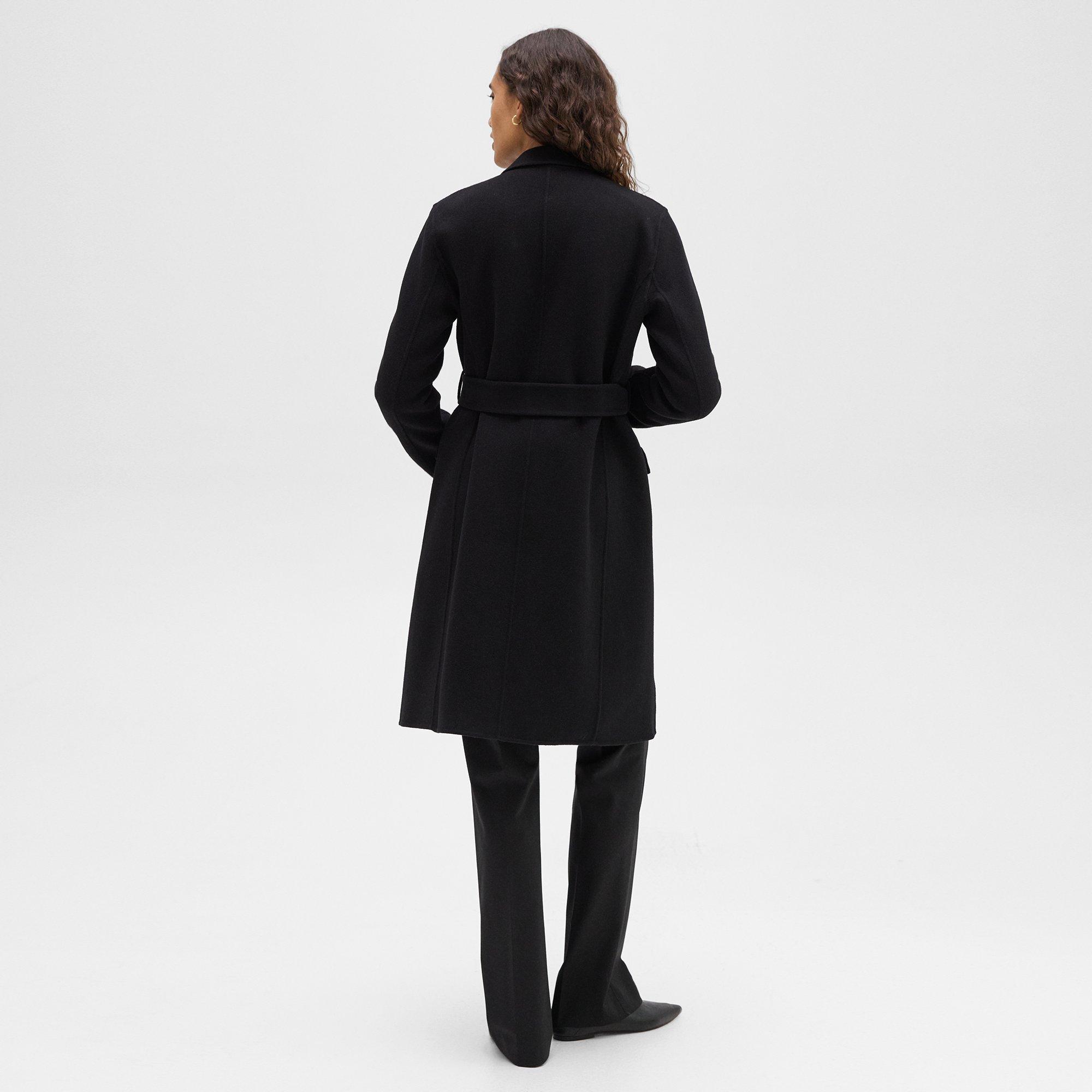 Black Double-Face Wool-Cashmere Wrap Coat | Theory