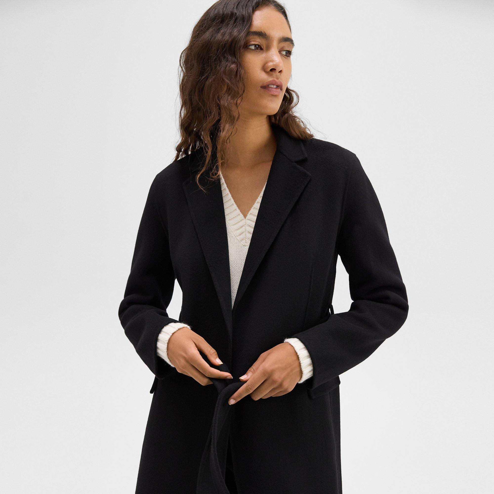 Black Double-Face Wool-Cashmere Wrap Coat