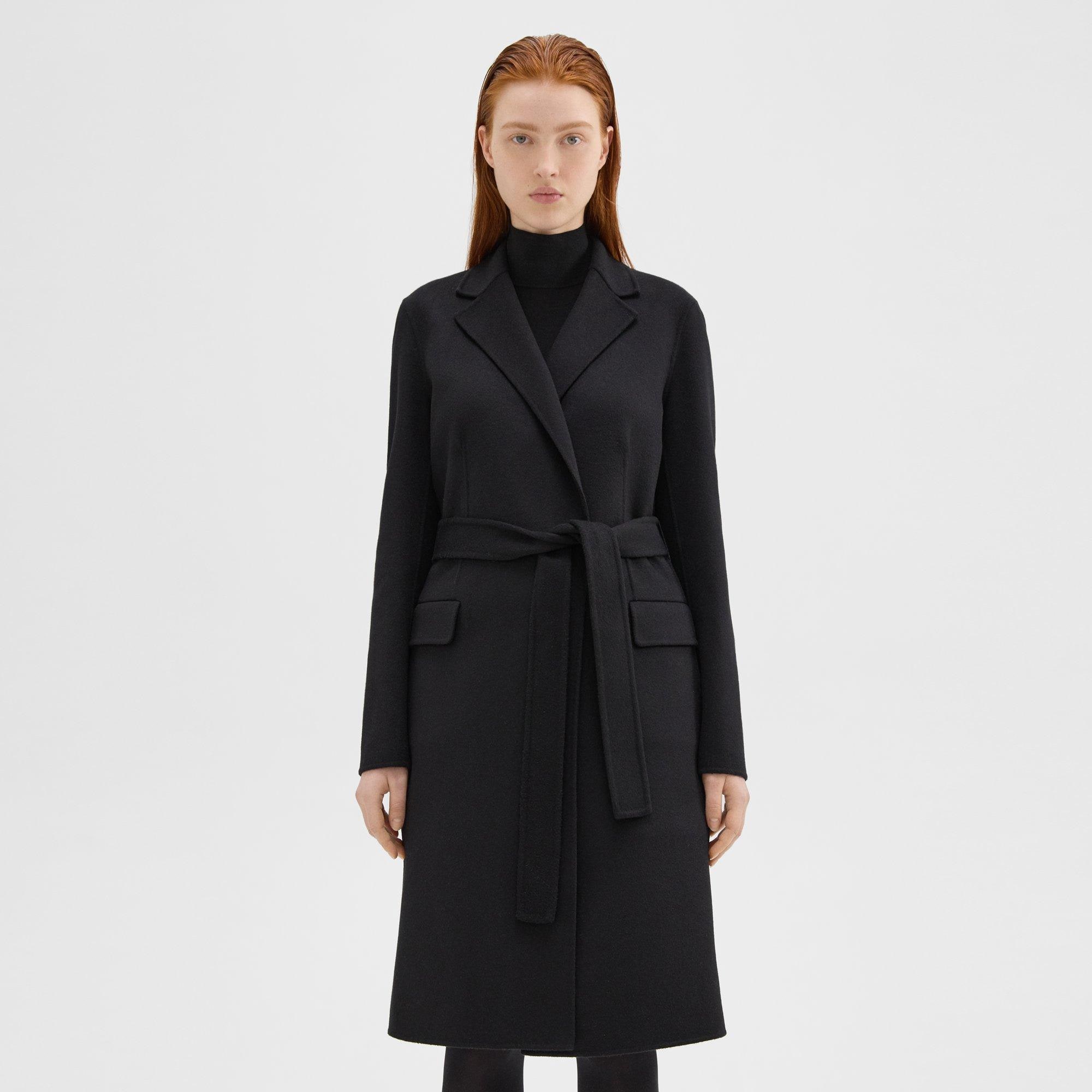 Black Double-Face Wool-Cashmere Wrap Coat | Theory