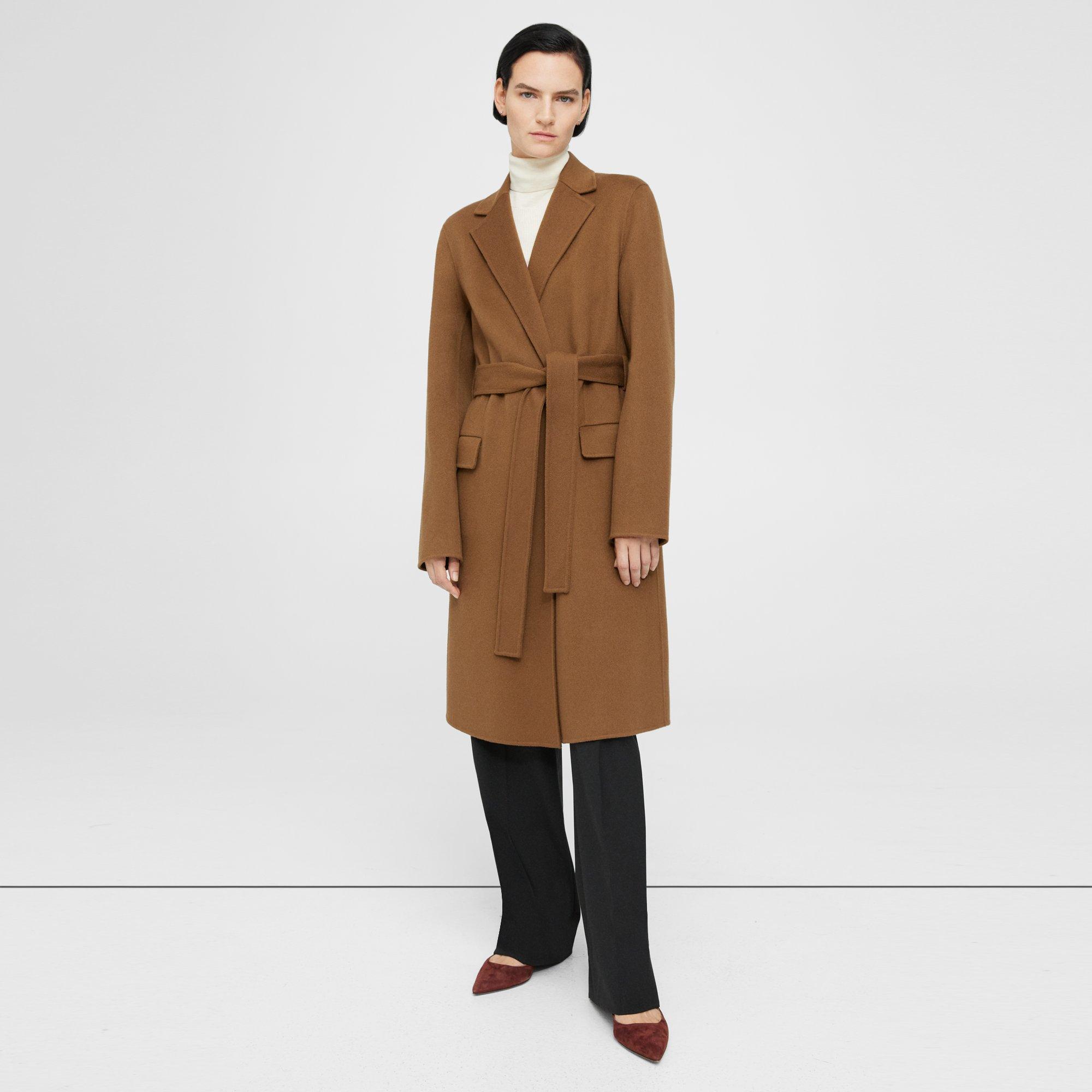 Brown Double-Face Wool-Cashmere Wrap Coat | Theory