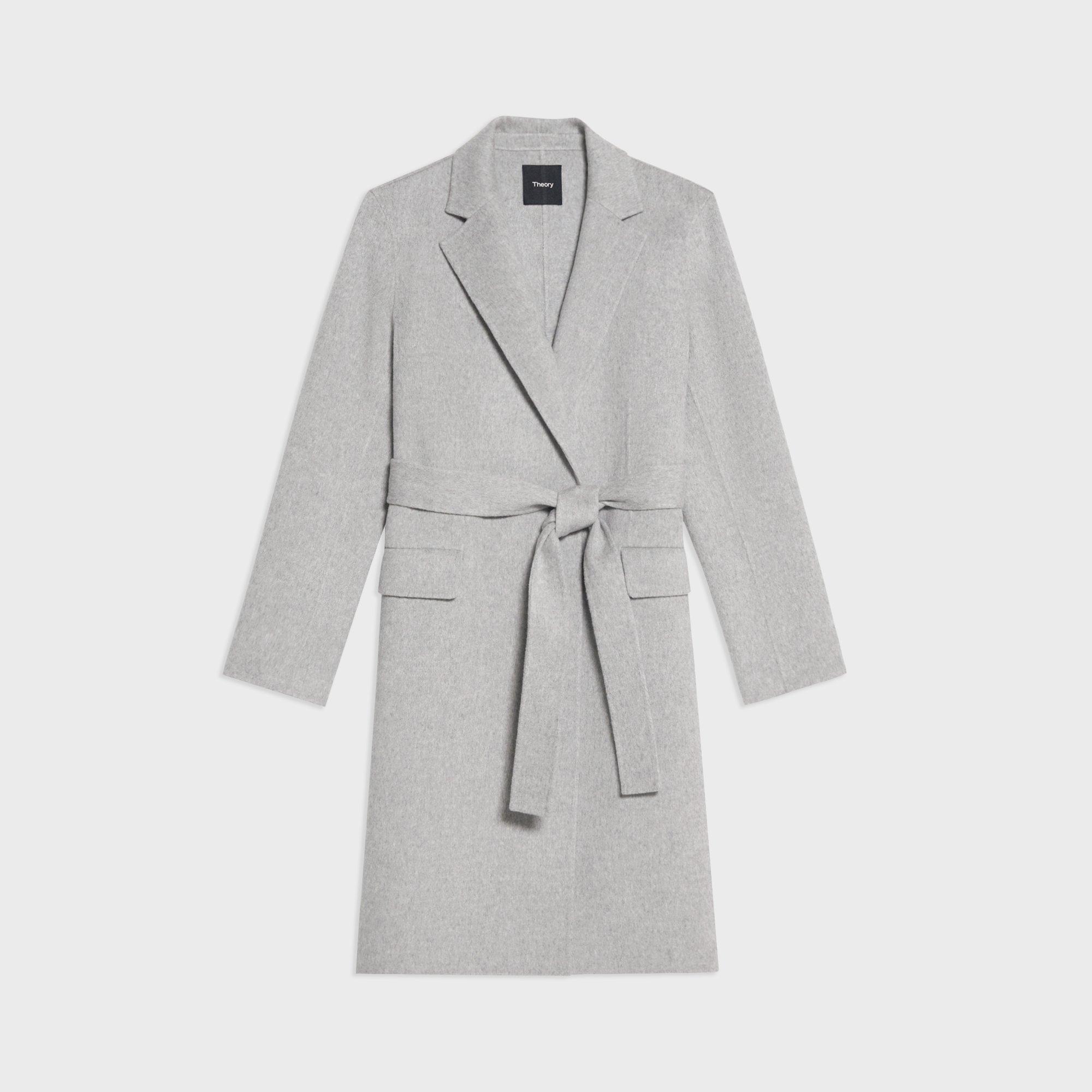 Grey wrap shop wool coat