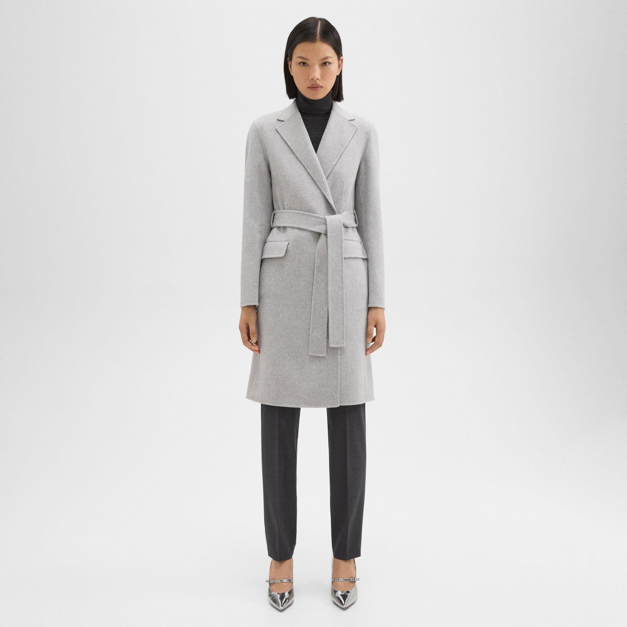 Grey Double-Face Wool-Cashmere Wrap Coat | Theory