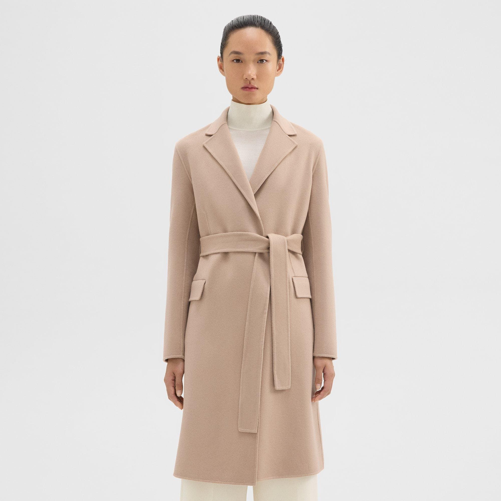 Beige wool wrap outlet coat