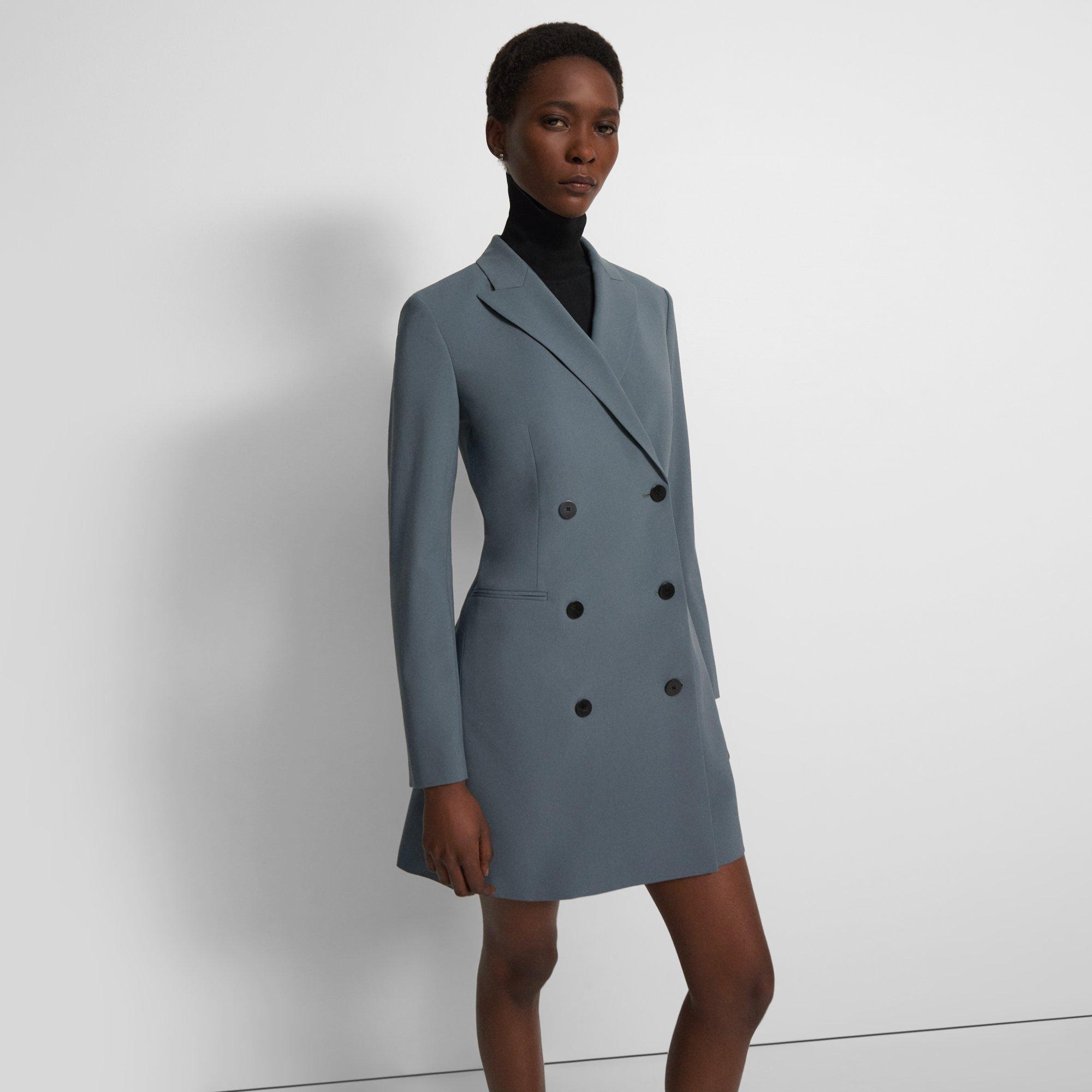 Blue Good Wool Double-Breasted Blazer Dress | Theory
