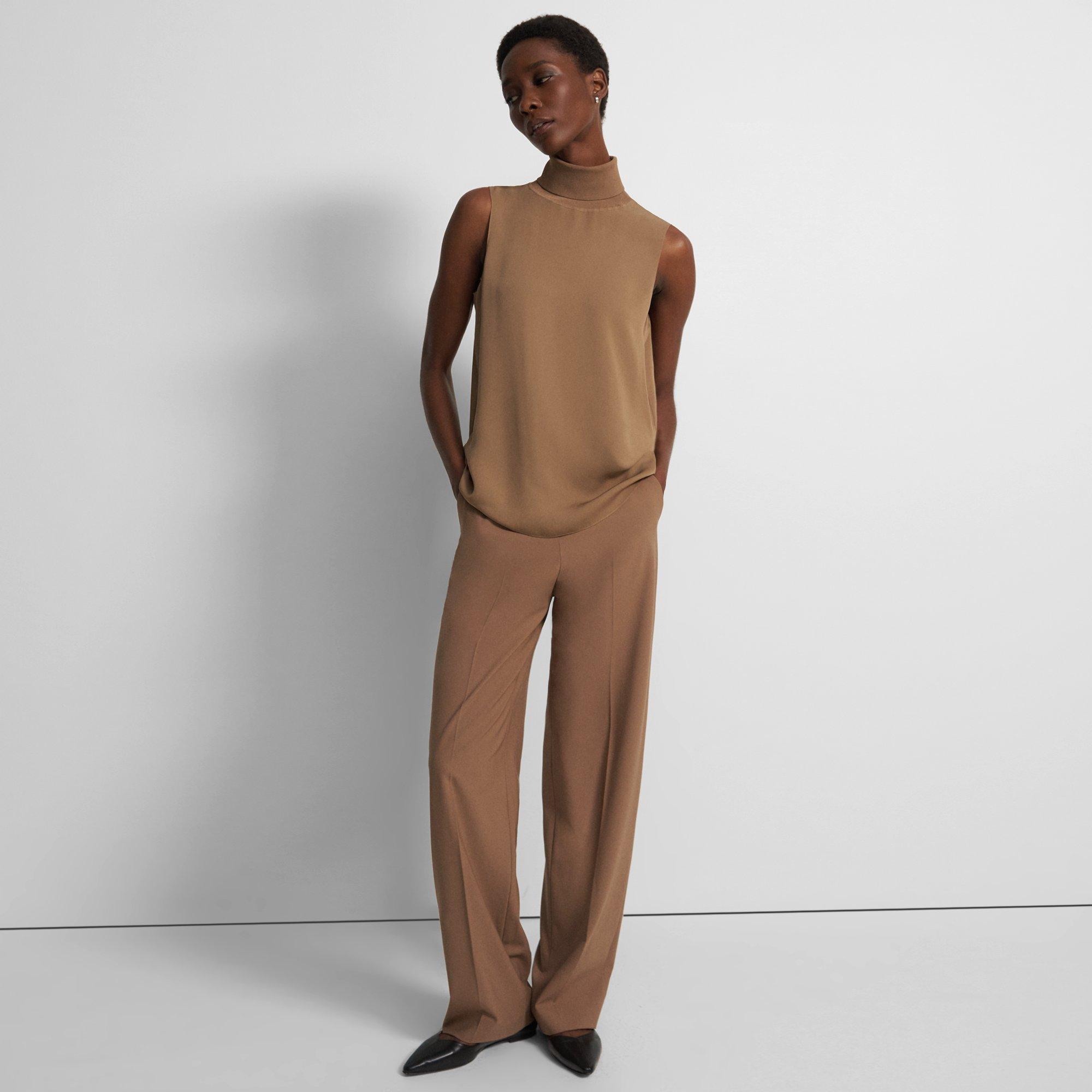 Brown Silk Sleeveless Turtleneck Top | Theory