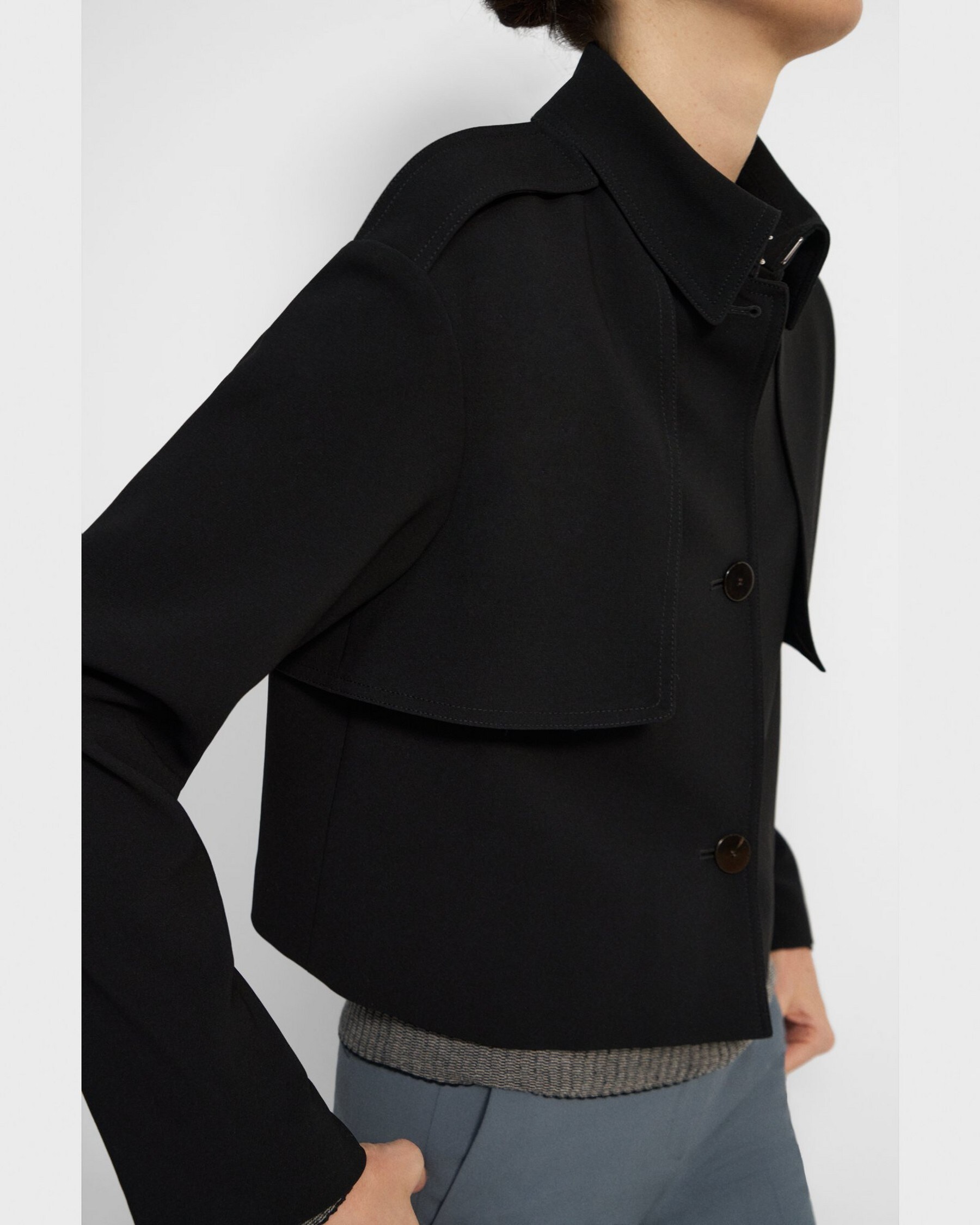 Admiral Crepe Cropped Trench Coat | Theory