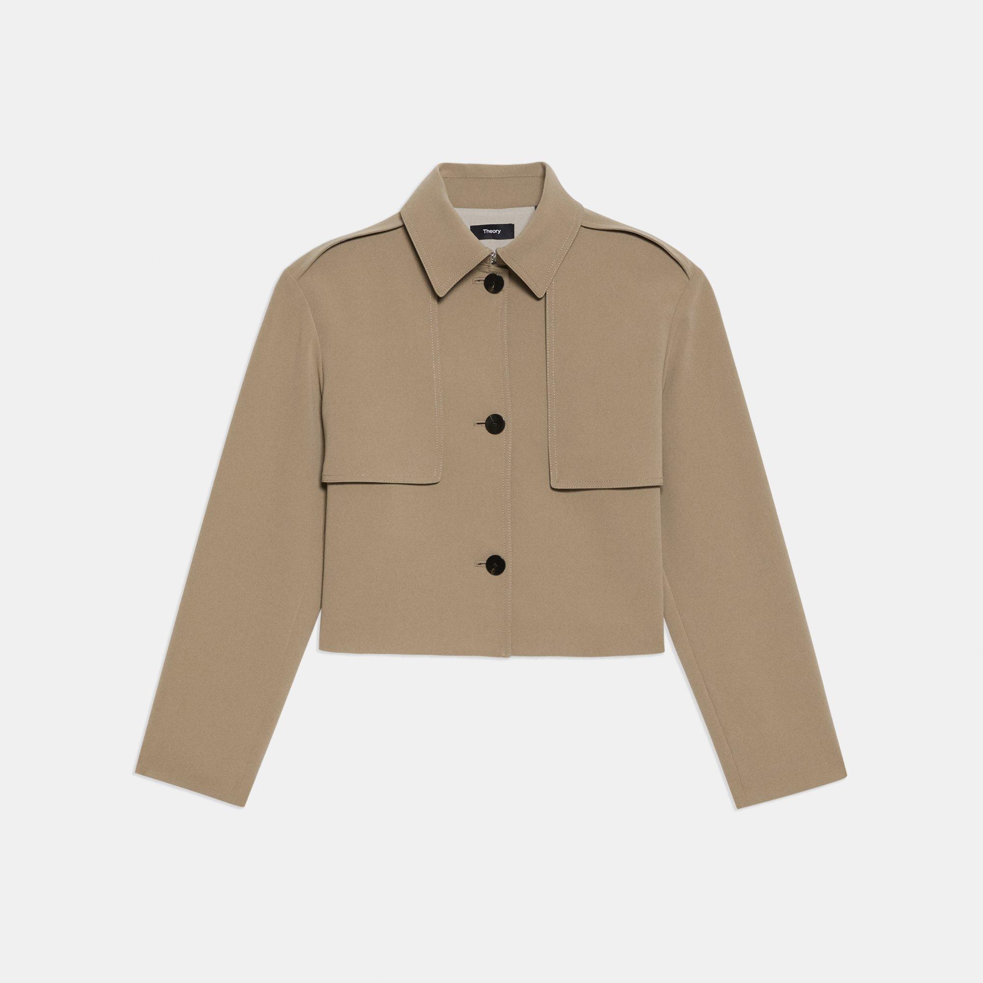 Beige Admiral Crepe Cropped Trench Coat | Theory