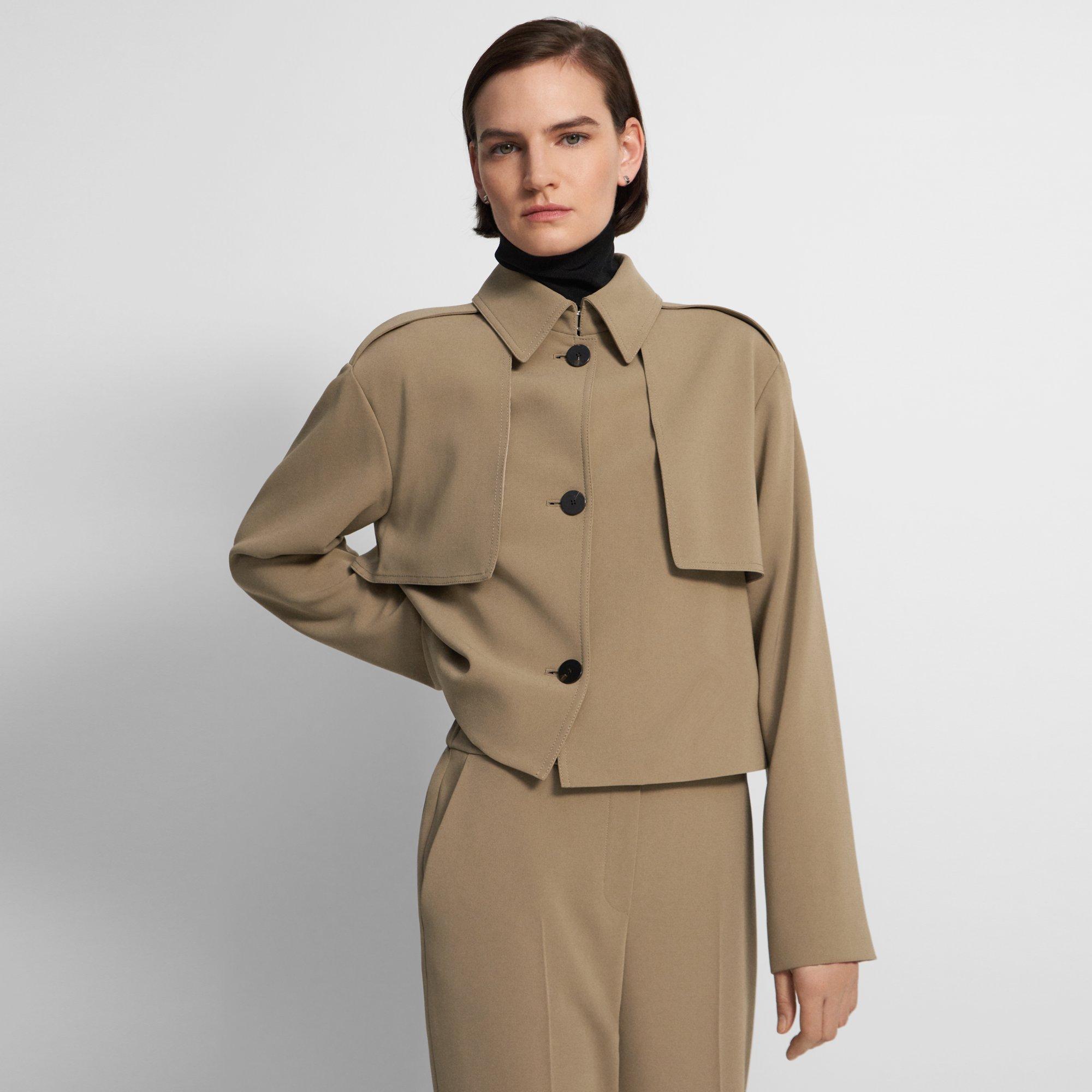 Beige Admiral Crepe Cropped Trench Coat | Theory