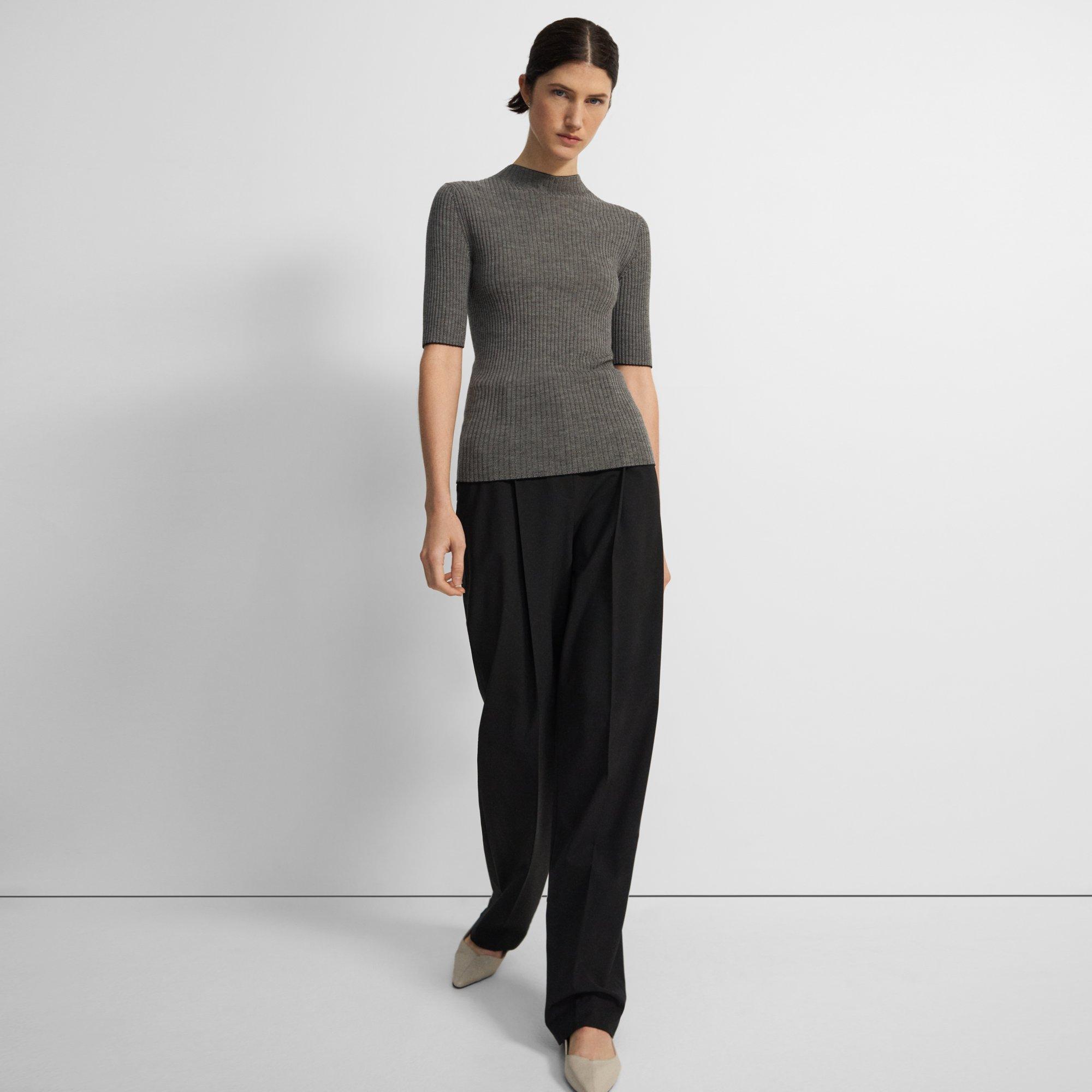 Black Regal Wool Leenda Mock Neck Sweater | Theory