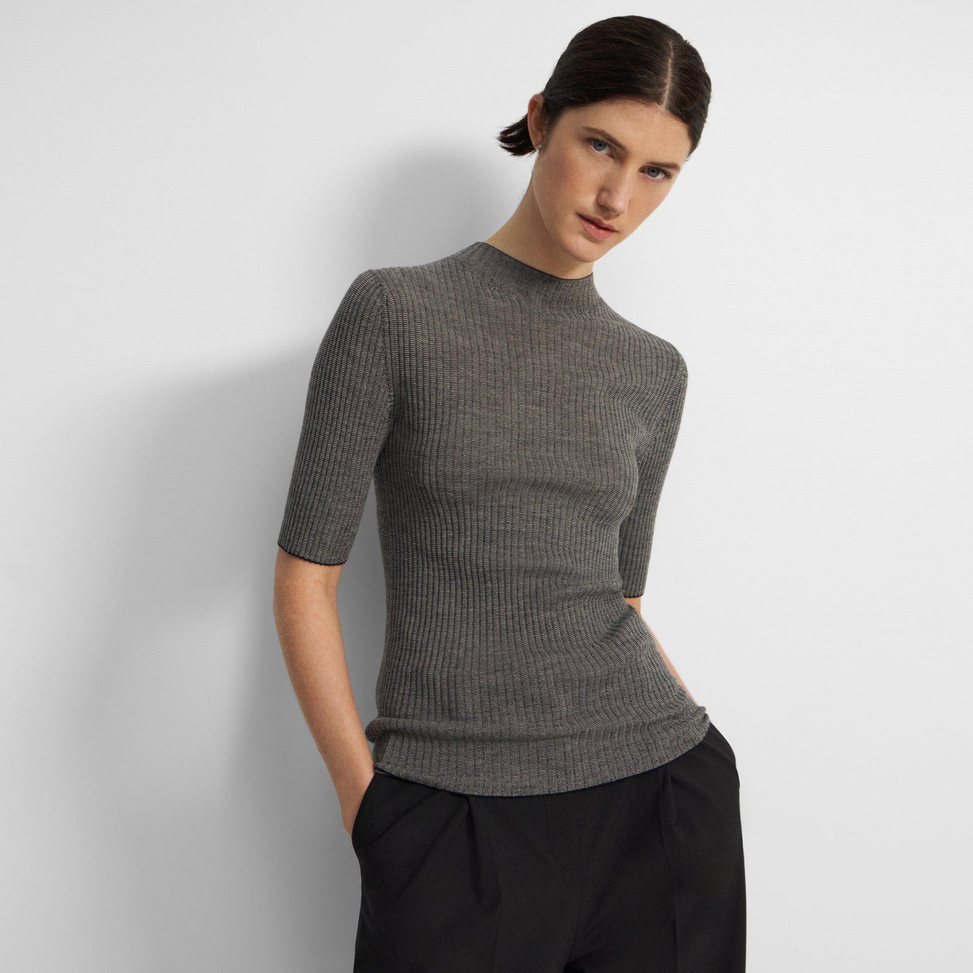 Black Regal Wool Leenda Mock Neck Sweater | Theory