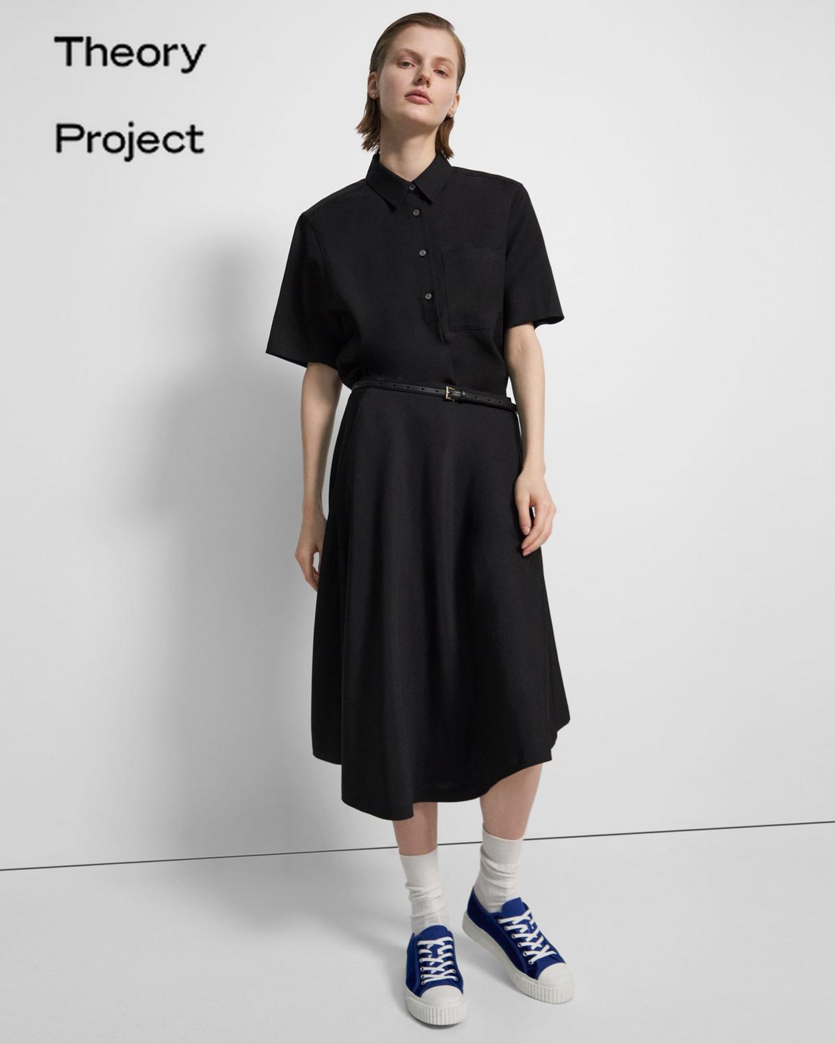 띠어리 Theory Asymmetrical Wool-Viscose Skirt,BLACK