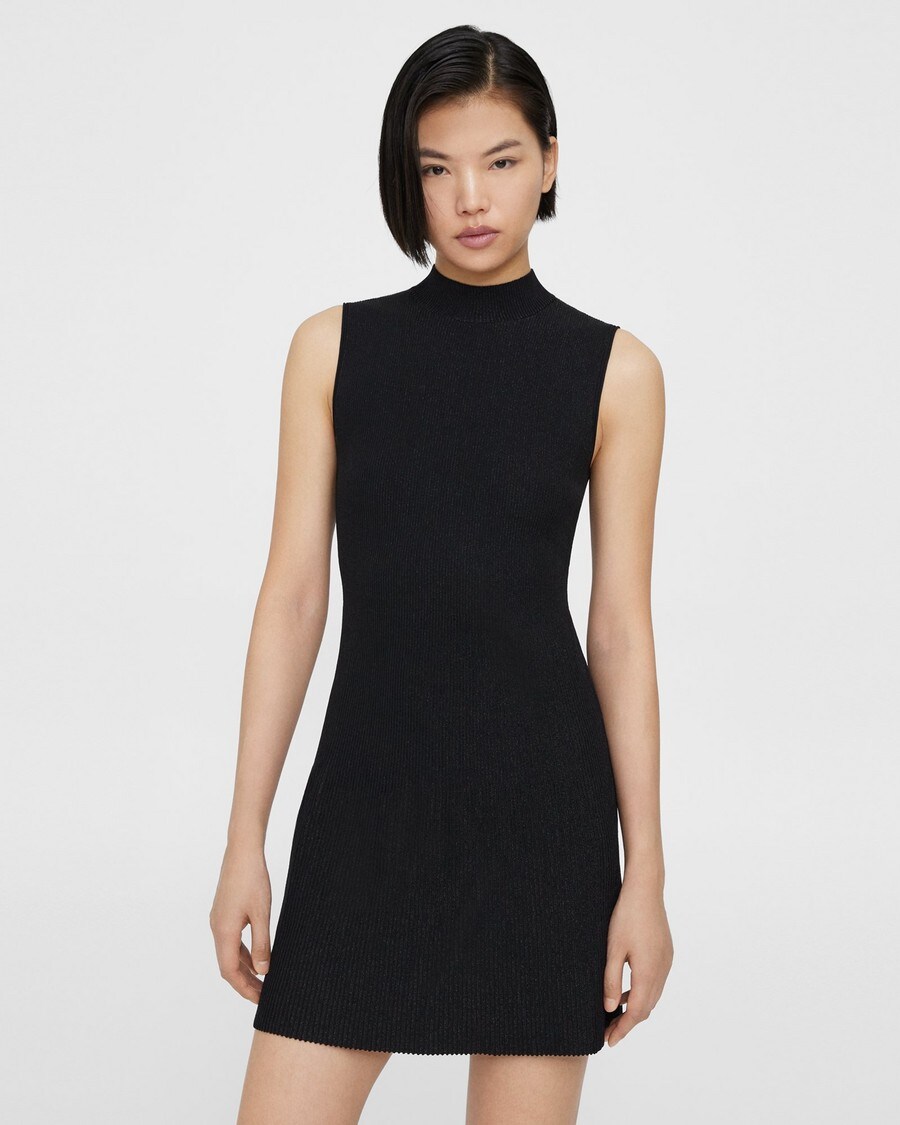 Ribbed Sleeveless Dress in Crepe Knit