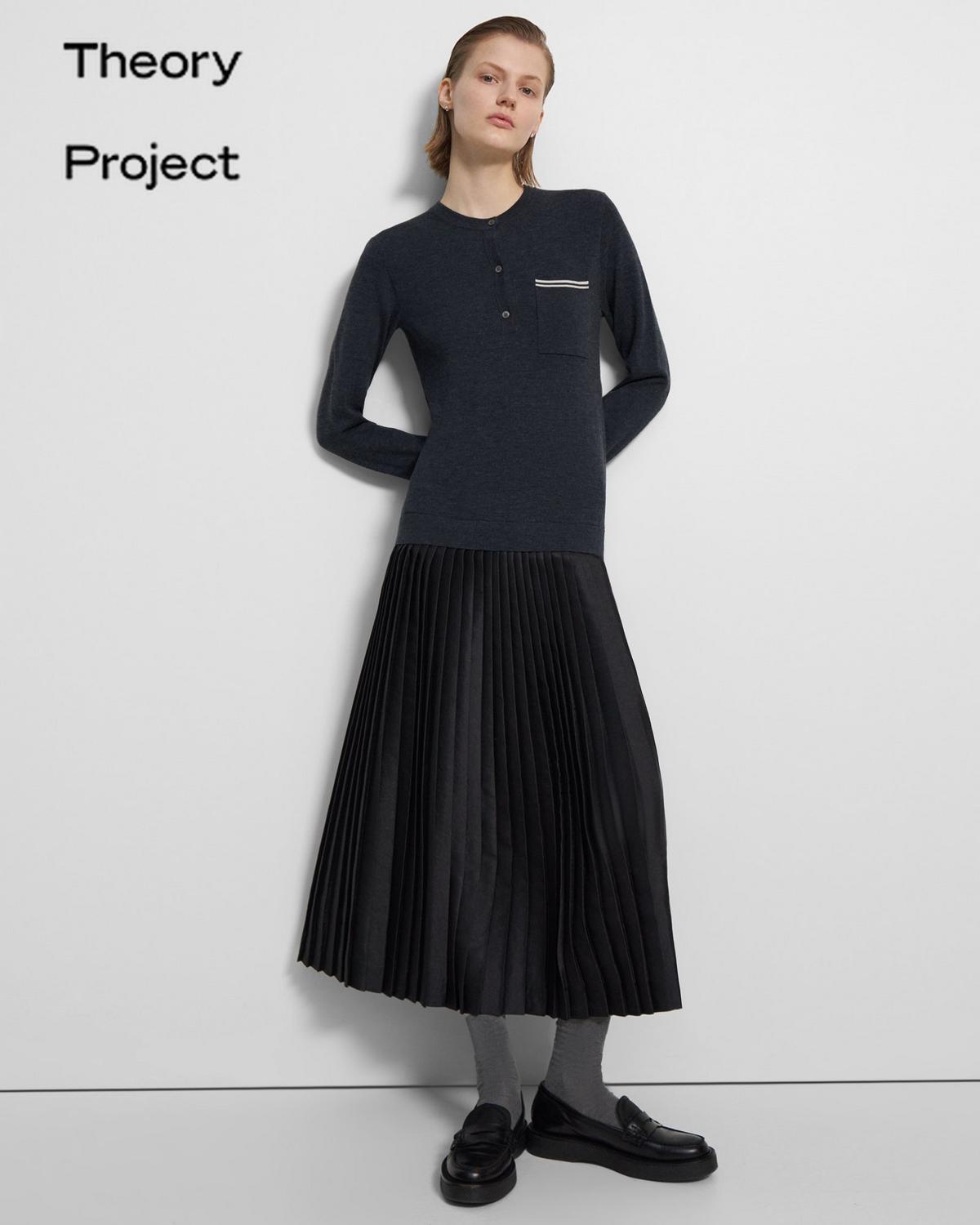 띠어리 원피스 Theory Knit Combo Dress,CHARCOAL BLUE/NEW OATMEAL/BLAC