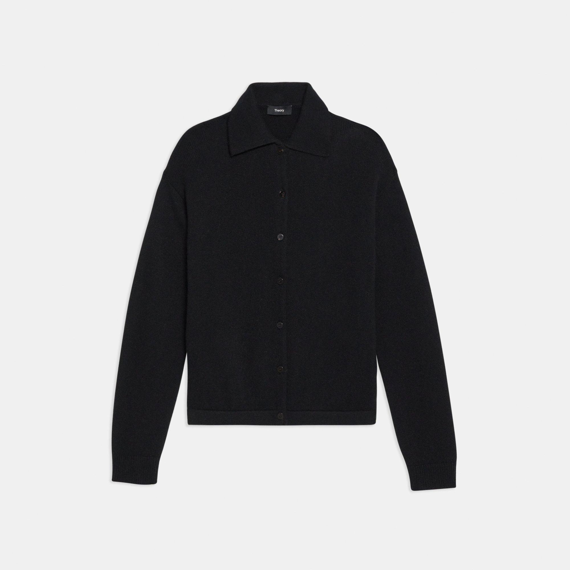 White Cashmere Cropped Polo Cardigan | Theory