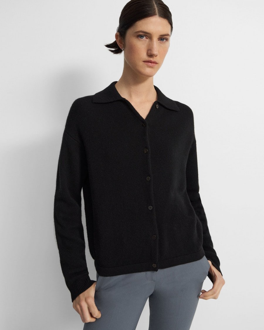 Cropped Polo Cardigan in Cashmere