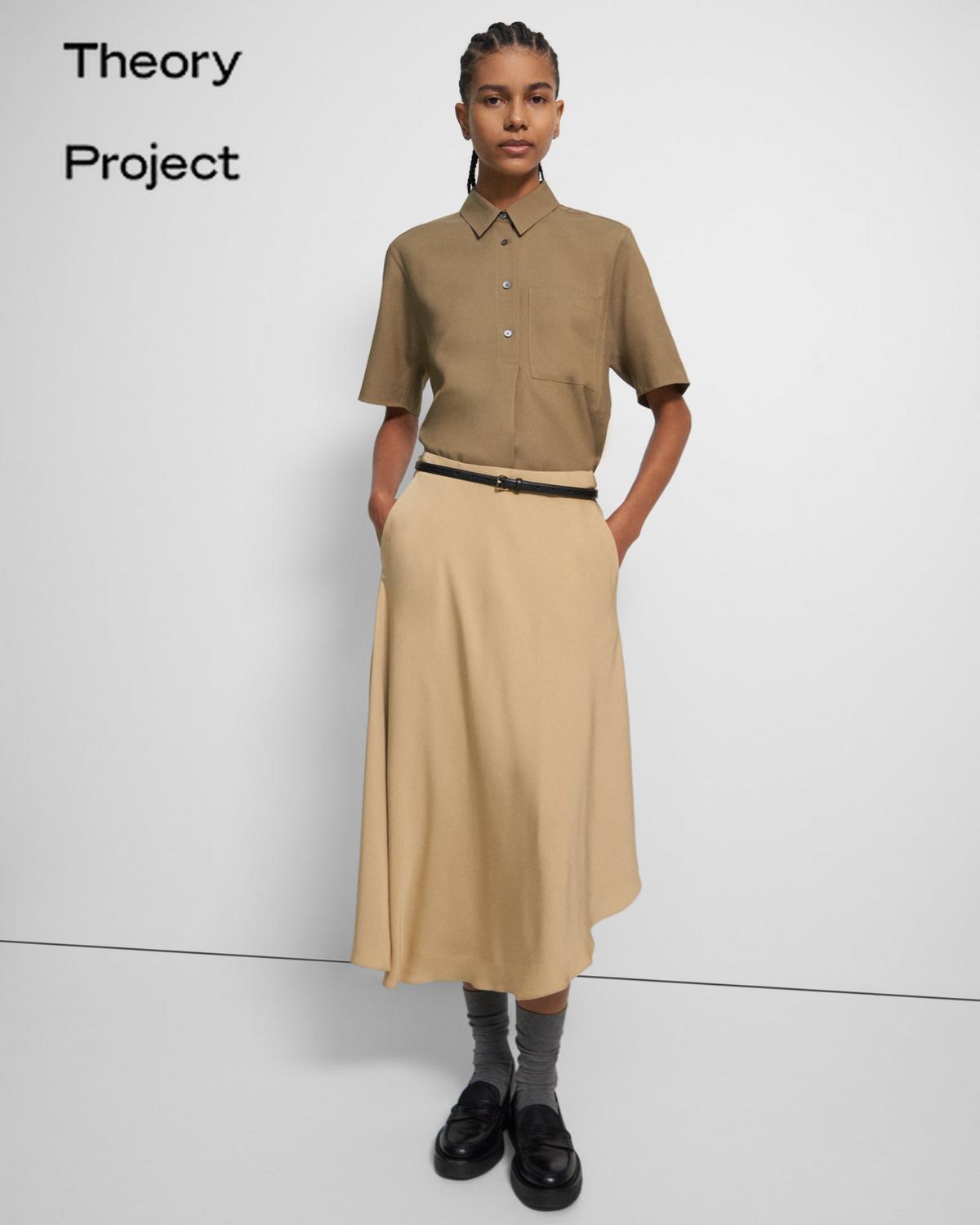 띠어리 Theory Asymmetrical Silk Georgette Skirt,WHEAT