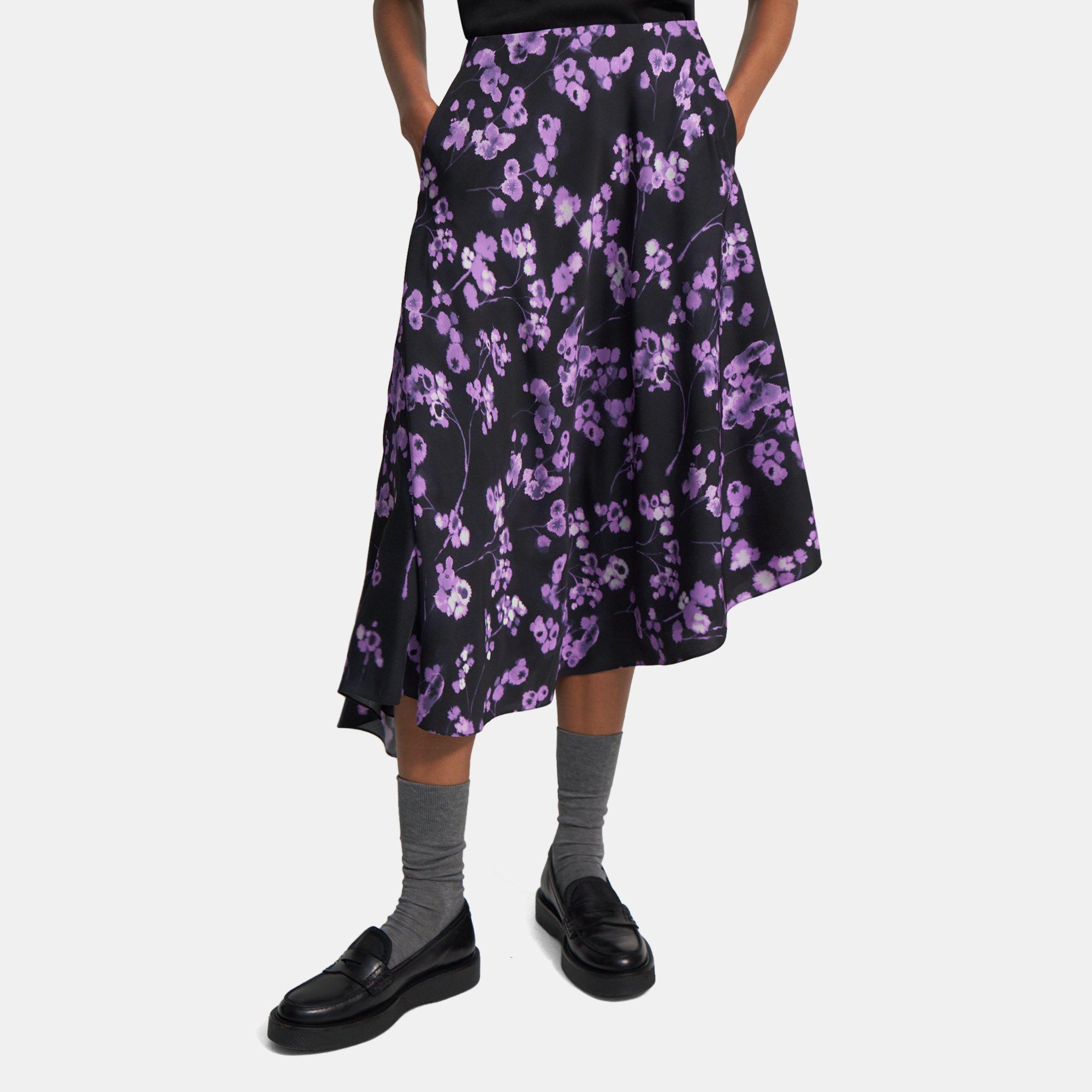 Asymmetrical Floral Silk Georgette Skirt | Theory