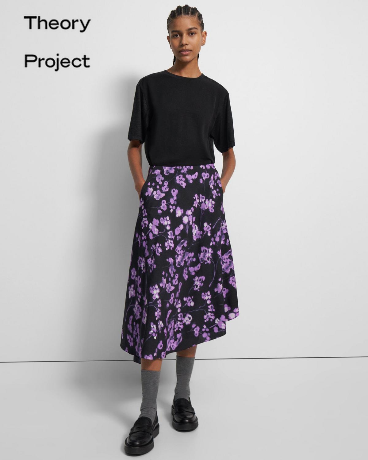띠어리 Theory Asymmetrical Floral Silk Georgette Skirt,LILAC MULTI