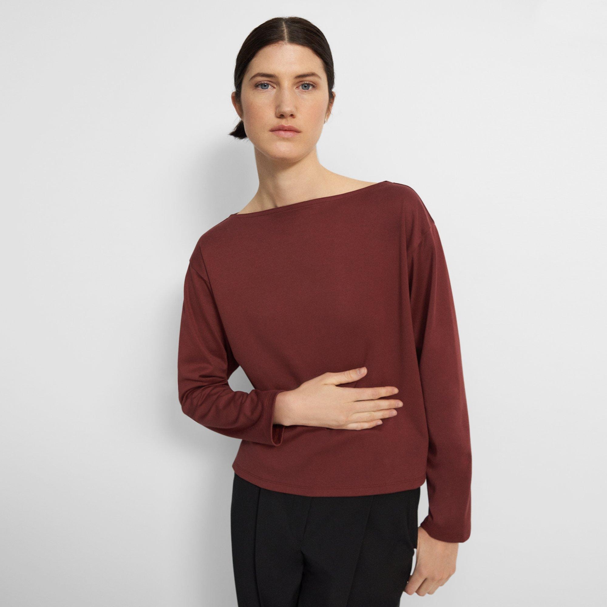 Red Cotton Jersey Easy Boatneck Tee | Theory