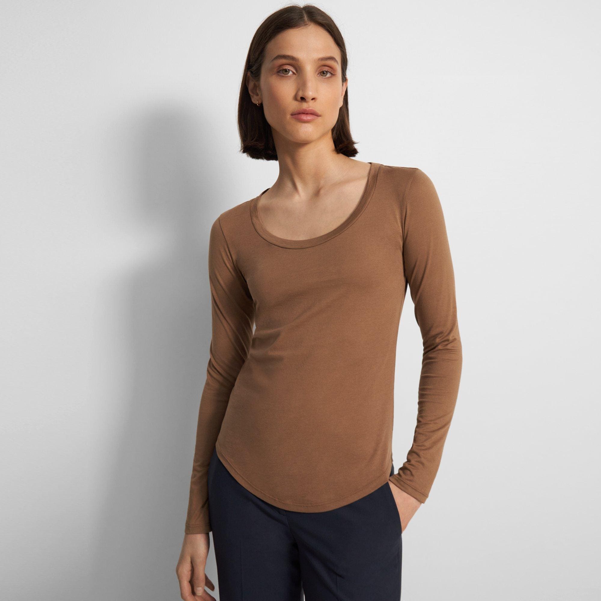 Basically Effortless Brown Short Sleeve Scoop Neck Top