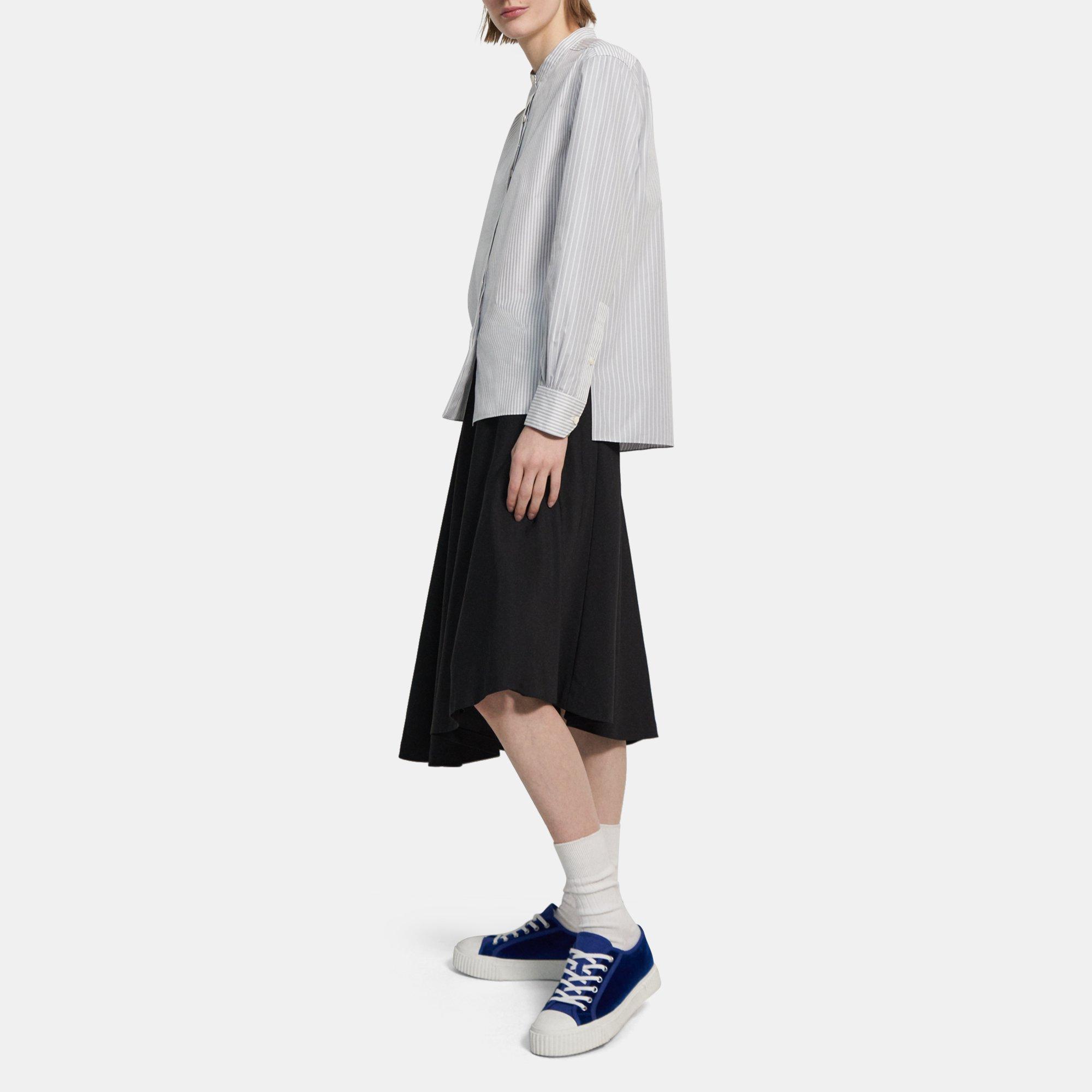 Striped Cotton Band-Collar Shirt