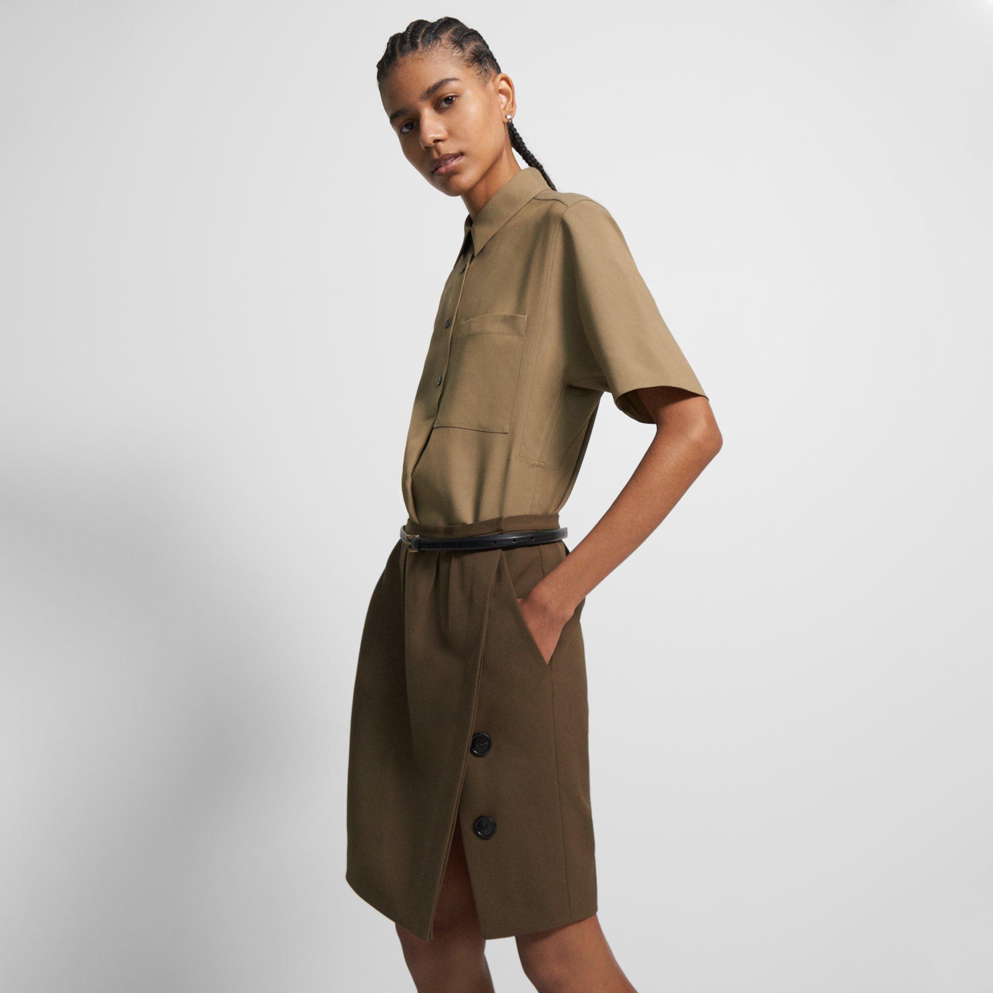 Wool Twill Pleated Skirt