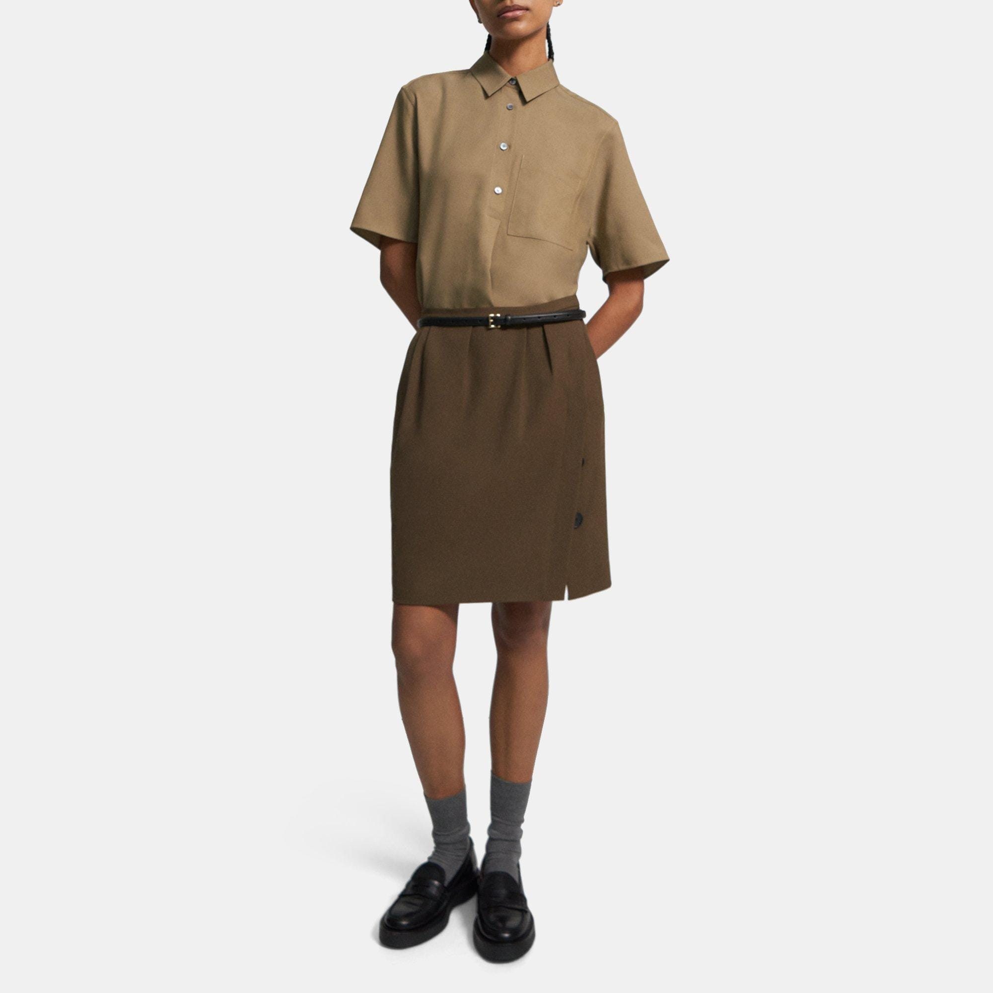 Wool Twill Pleated Skirt