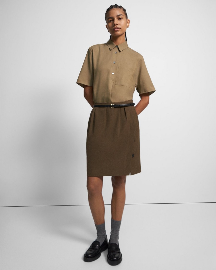 Wool Twill Pleated Skirt