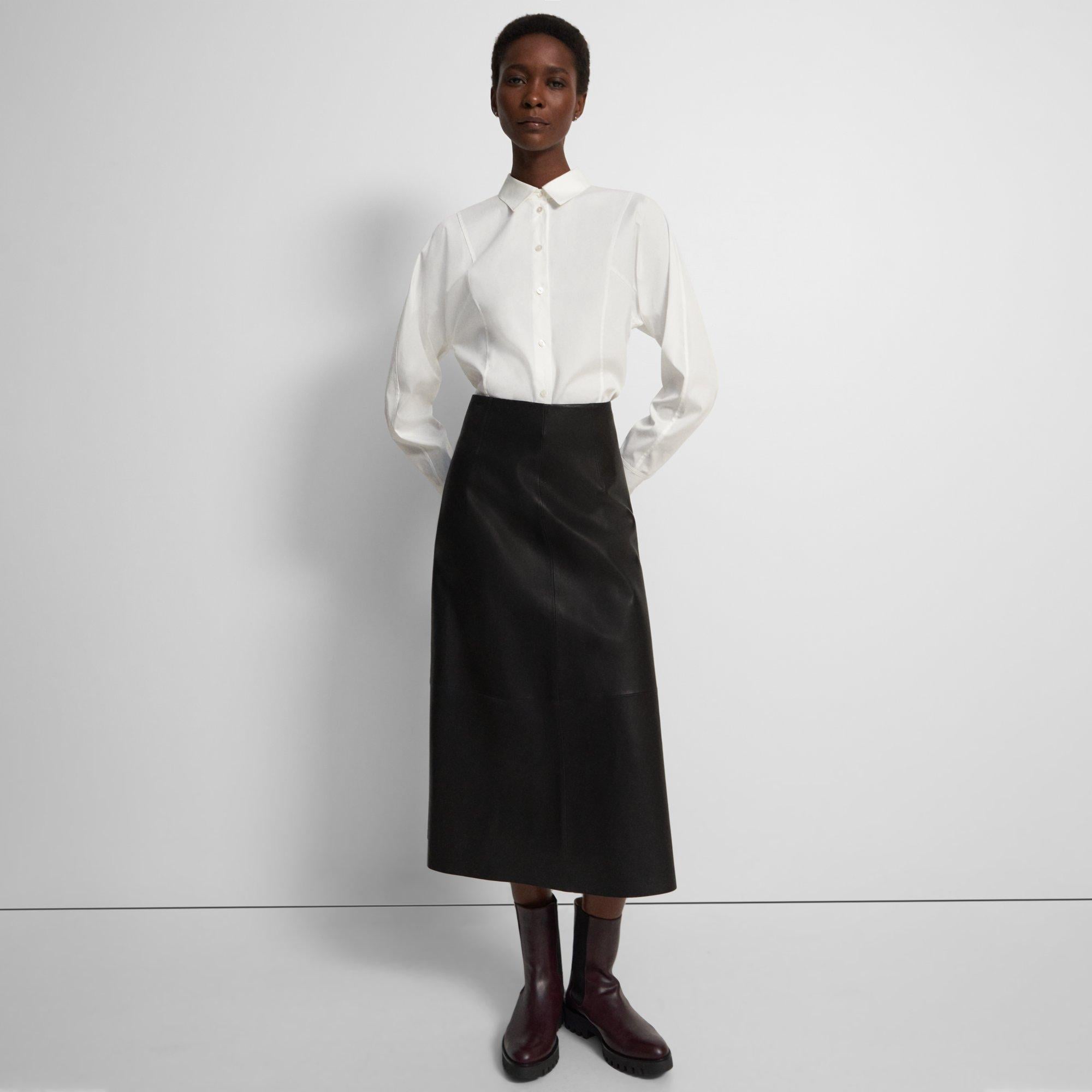 Black Leather A-Line Skirt | Theory