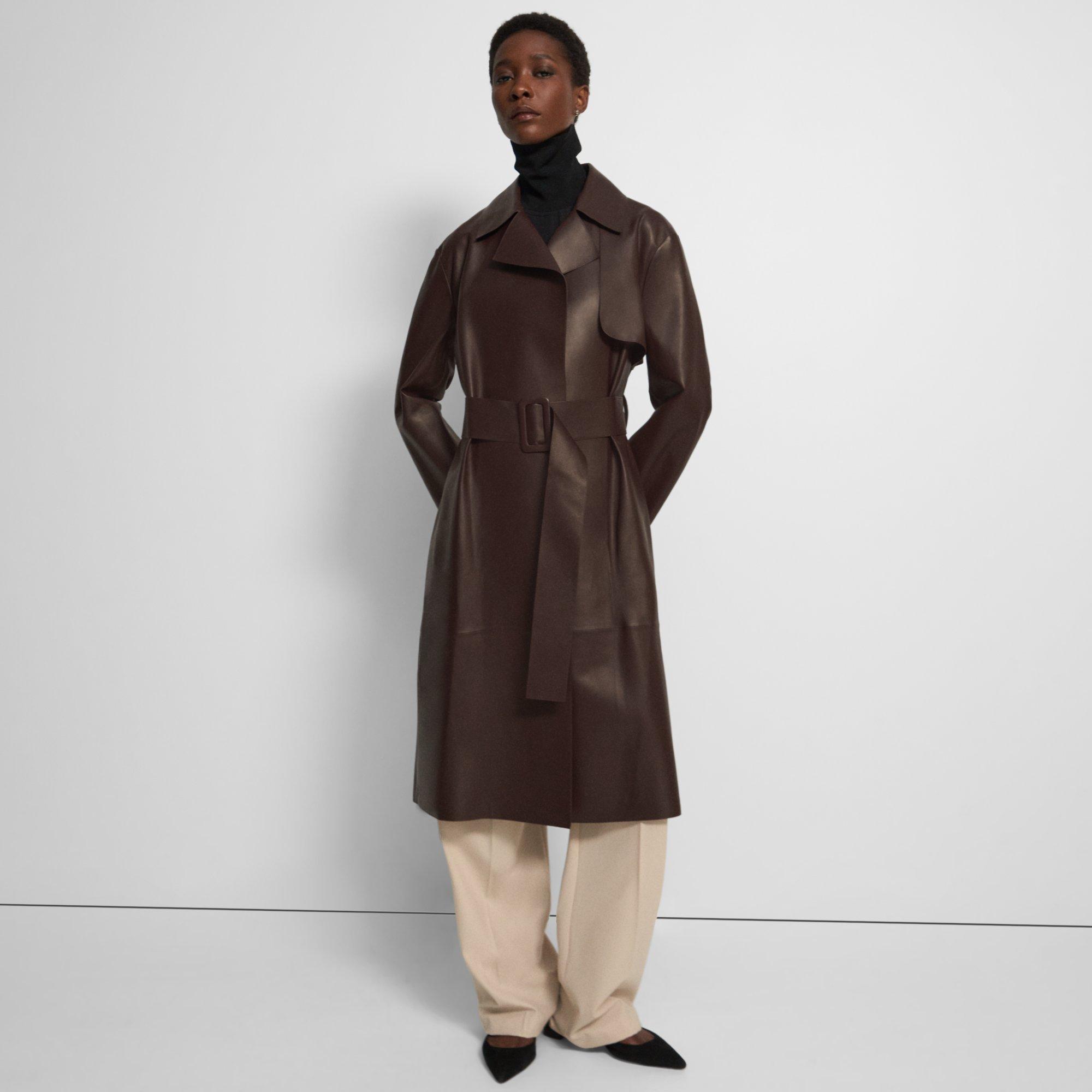 Wrap Trench Coat in Leather