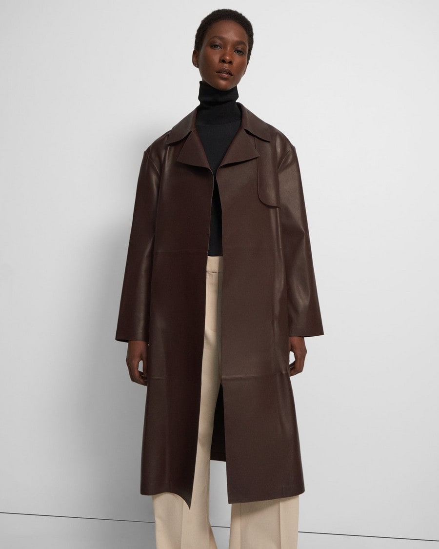 Wrap Trench Coat in Leather