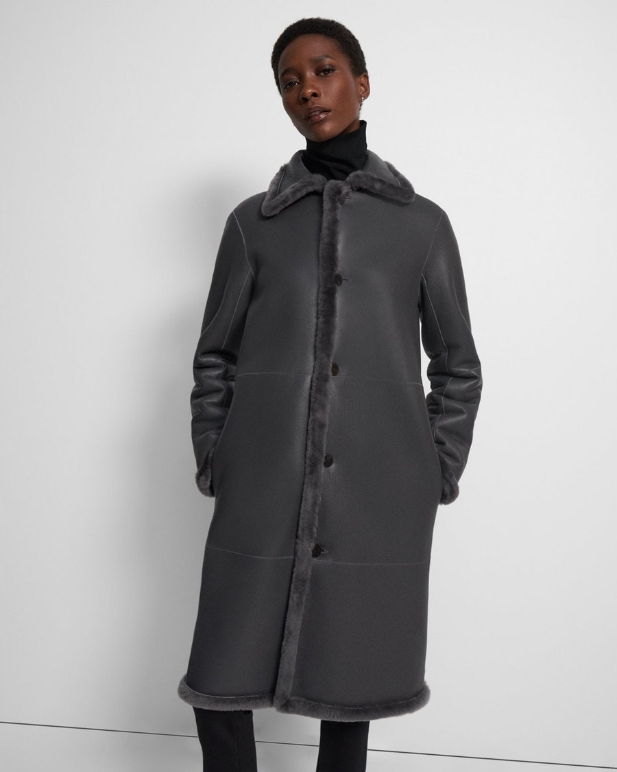 Reversible Trench Coat in Shearling