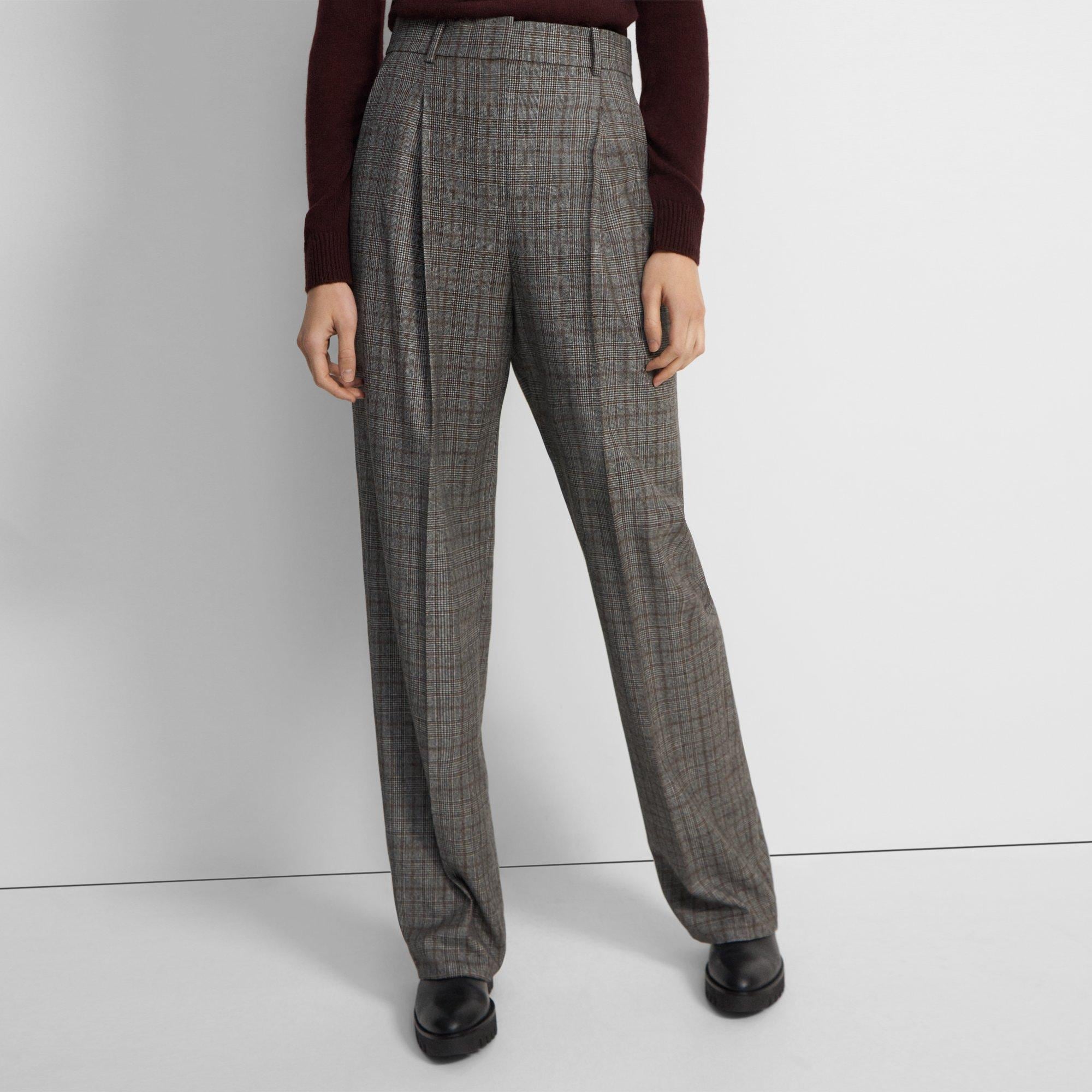 Black Wool Flannel Pleated Wide-Leg Pant | Theory