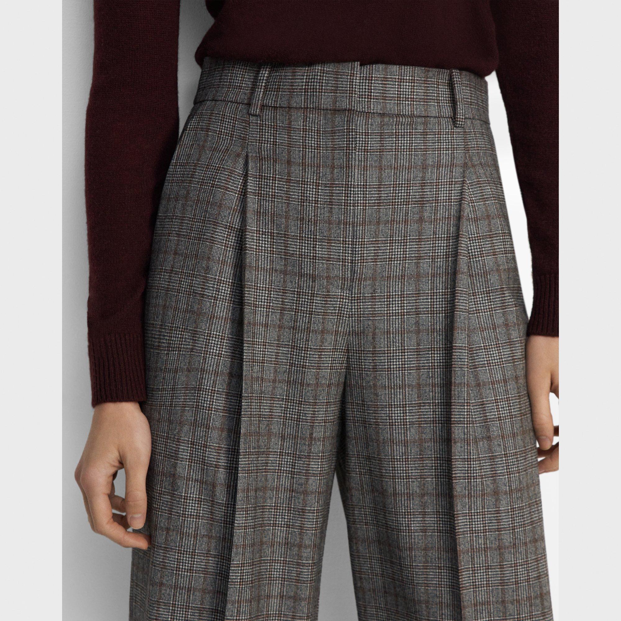 Black Wool Flannel Pleated Wide-Leg Pant | Theory