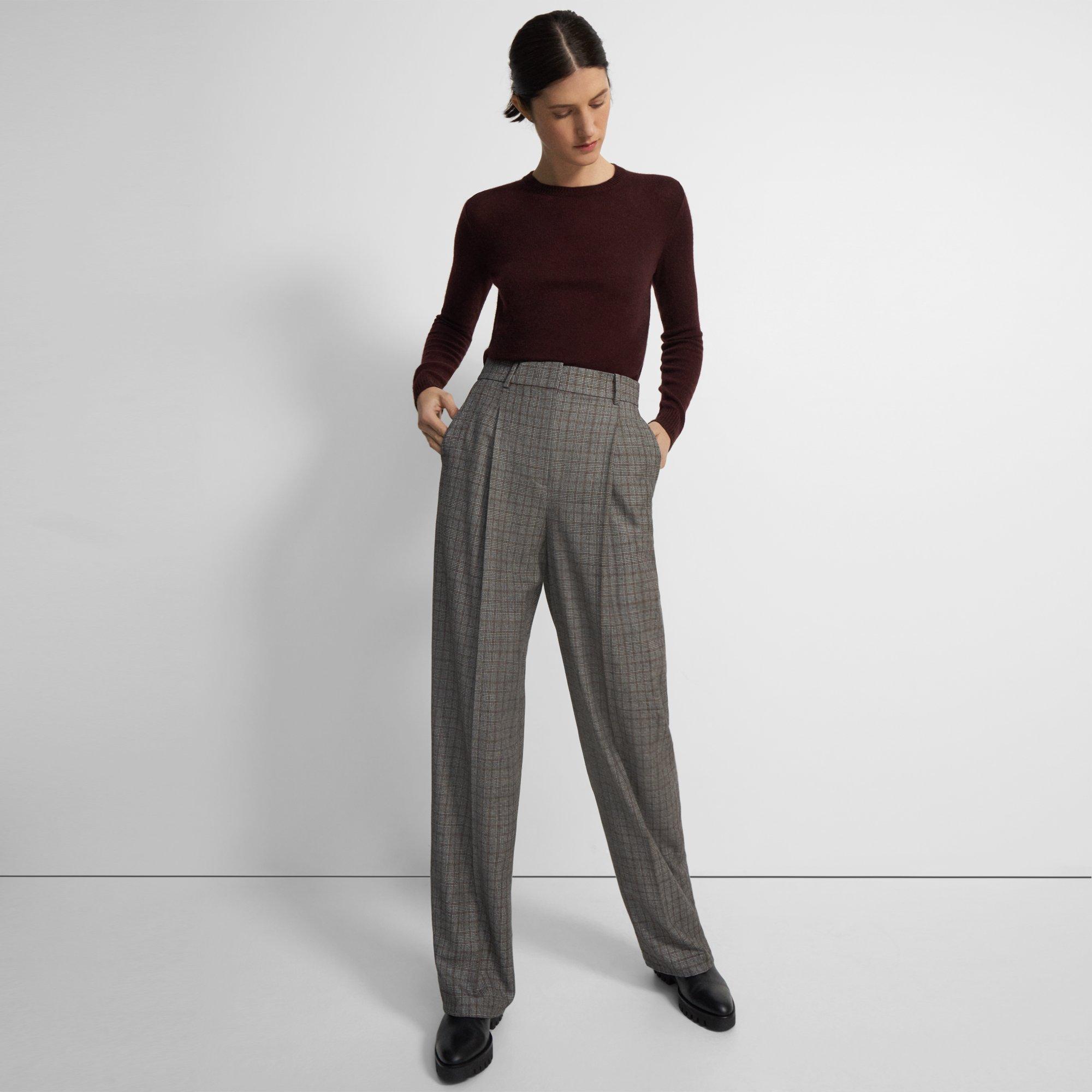 Black Wool Flannel Pleated Wide-Leg Pant | Theory