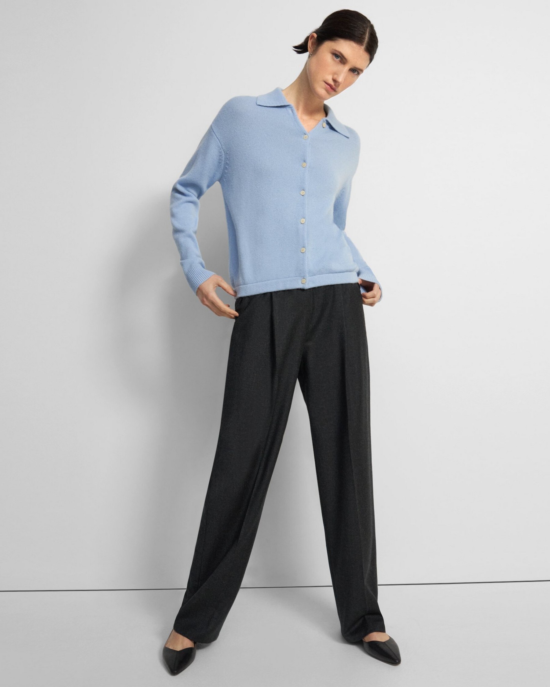 Theory Pleated Wide-Leg Pant in Sleek Flannel