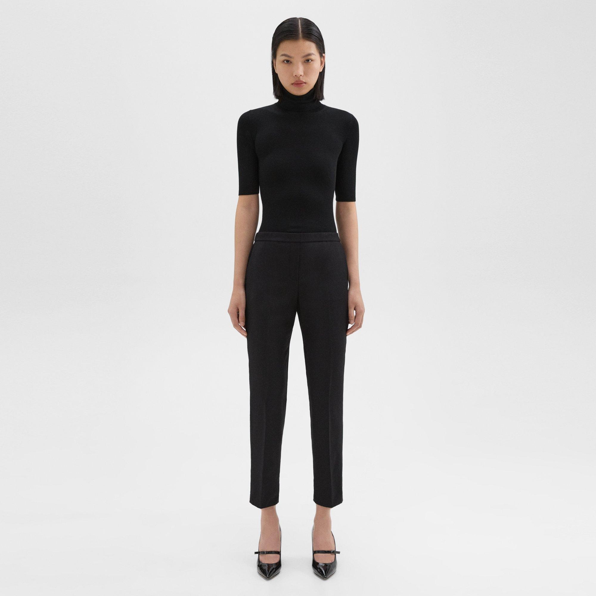 Black Sleek Flannel Treeca Pull-On Pant | Theory