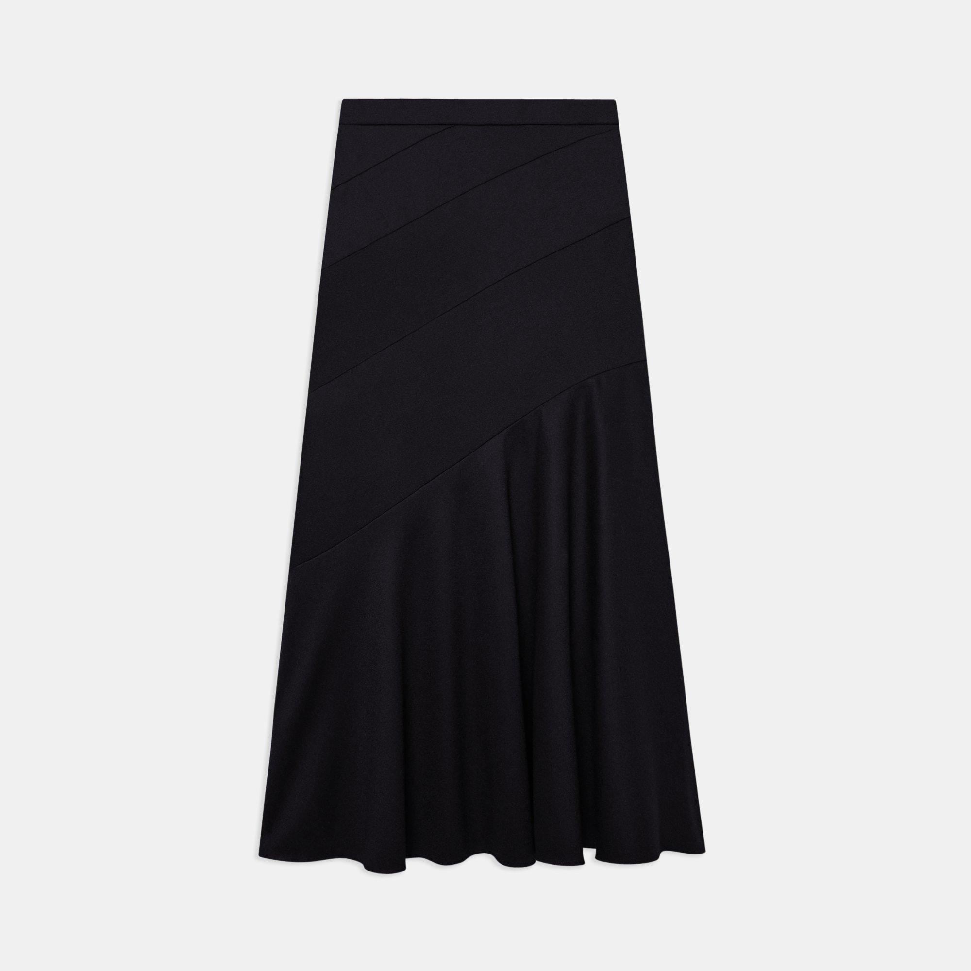 Black Sleek Flannel Diagonal Midi Skirt | Theory