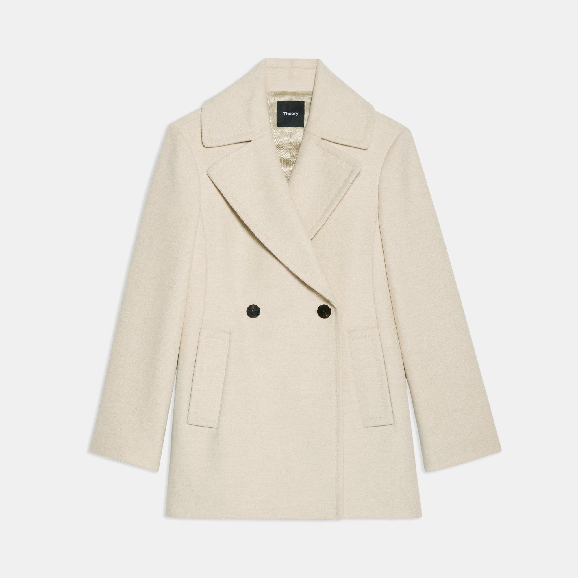 Beige Recycled Wool Melton Sculpted Peacoat | Theory