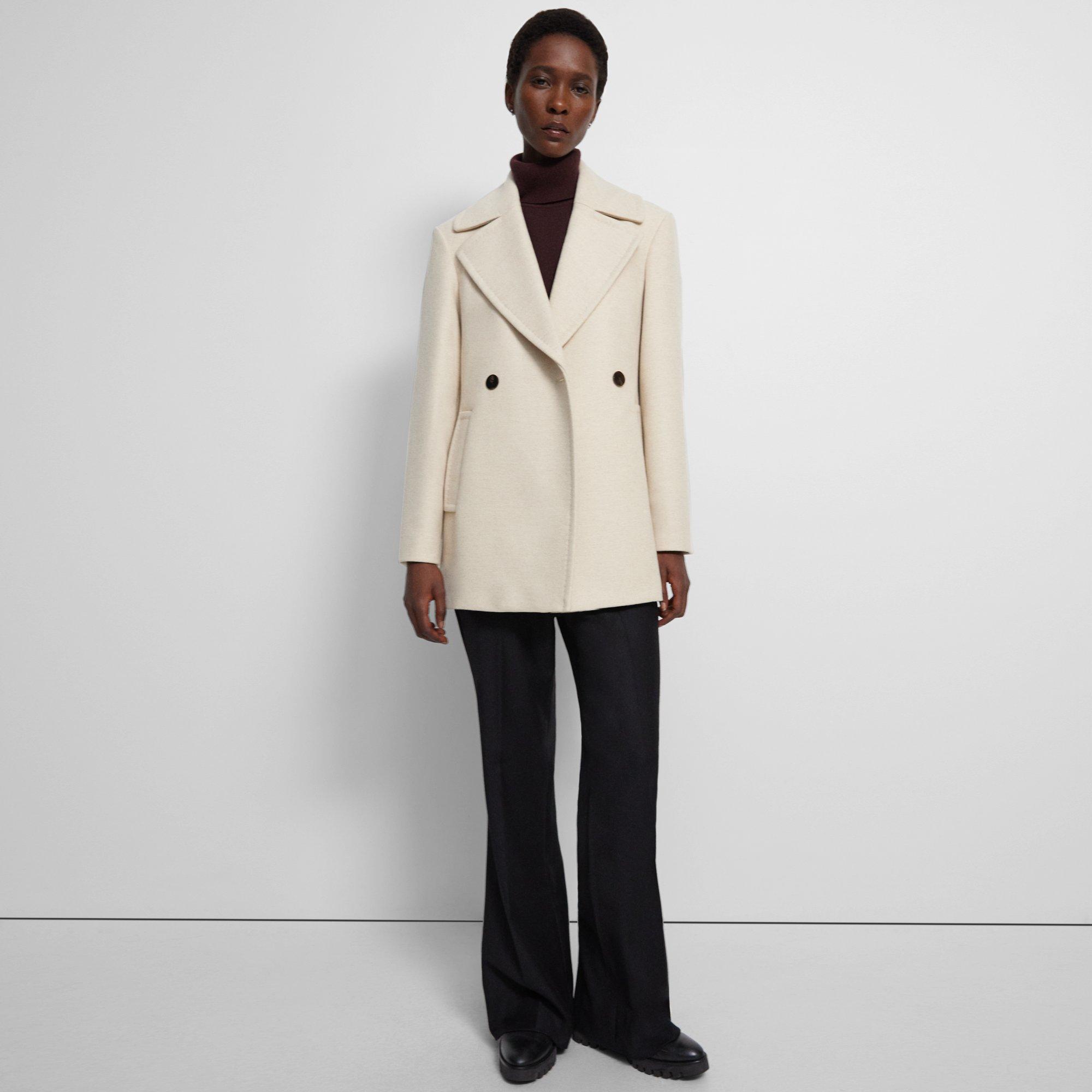 Beige Recycled Wool Melton Sculpted Peacoat | Theory