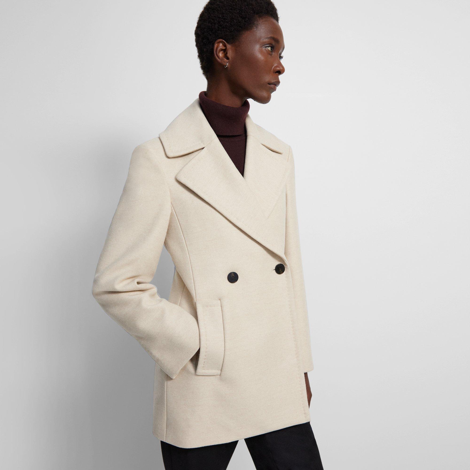 Beige Recycled Wool Melton Sculpted Peacoat Theory