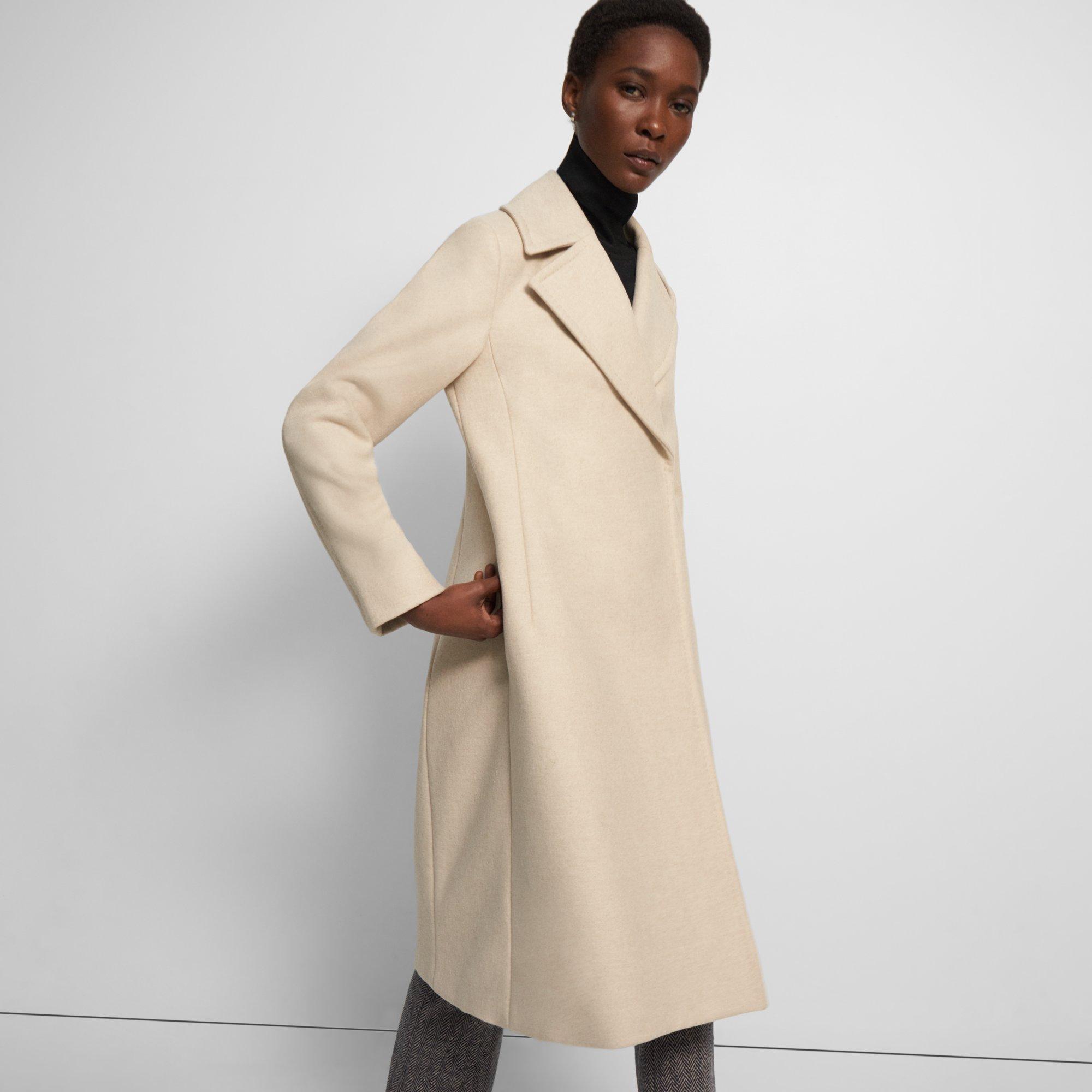 Beige Recycled Wool Melton Sculpted Coat | Theory