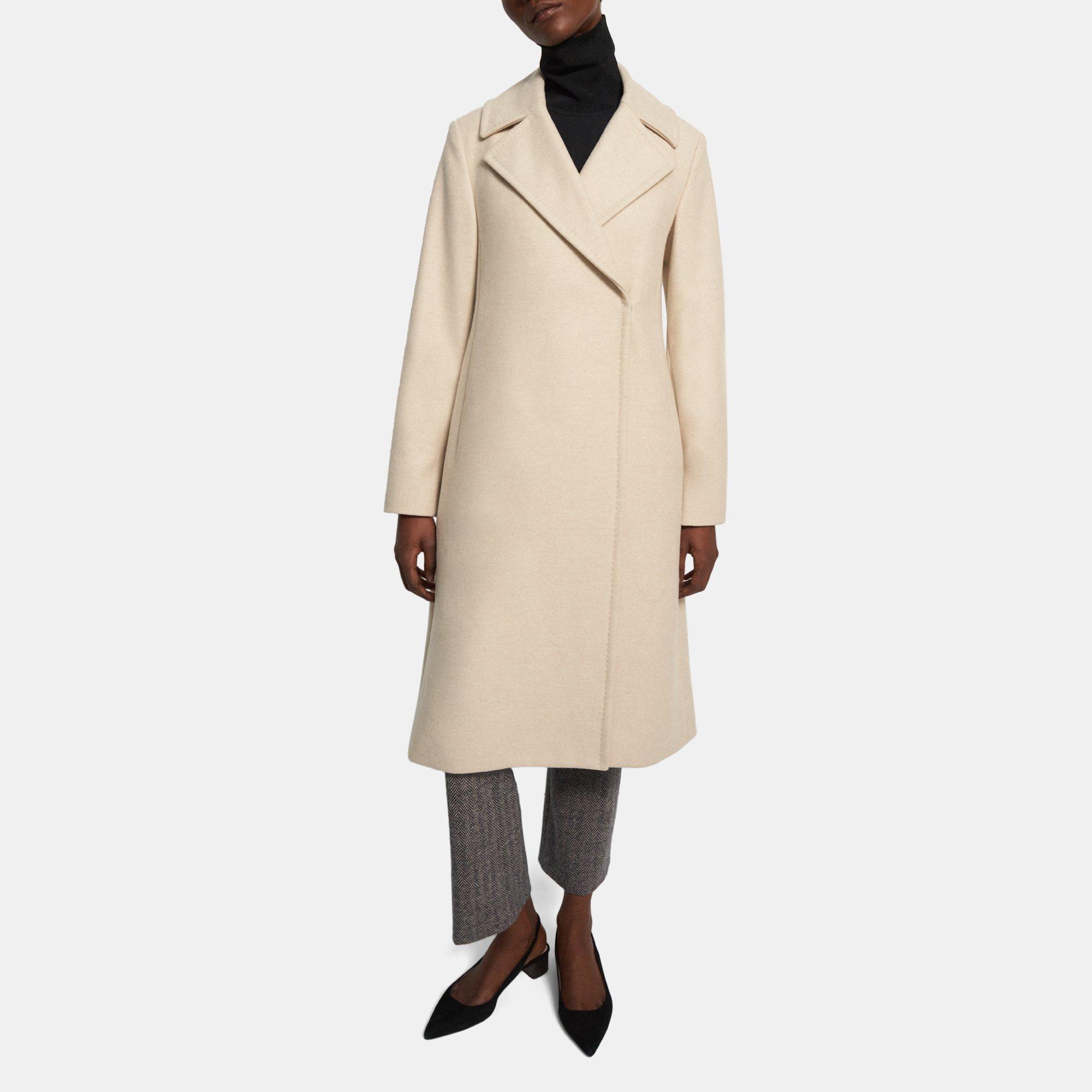 Beige Recycled Wool Melton Sculpted Coat | Theory