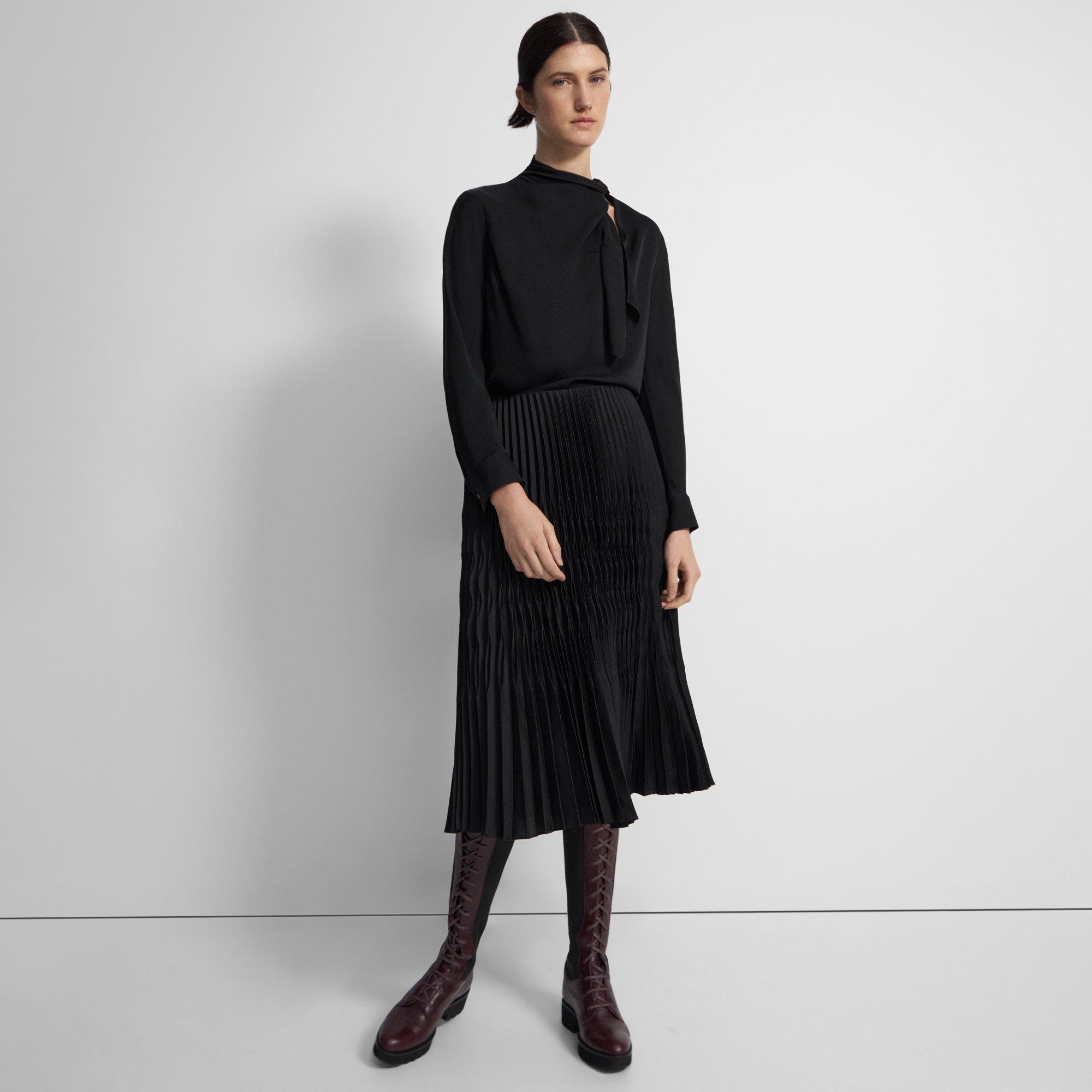 Black Recycled Satin Pleated Skirt | Theory Project