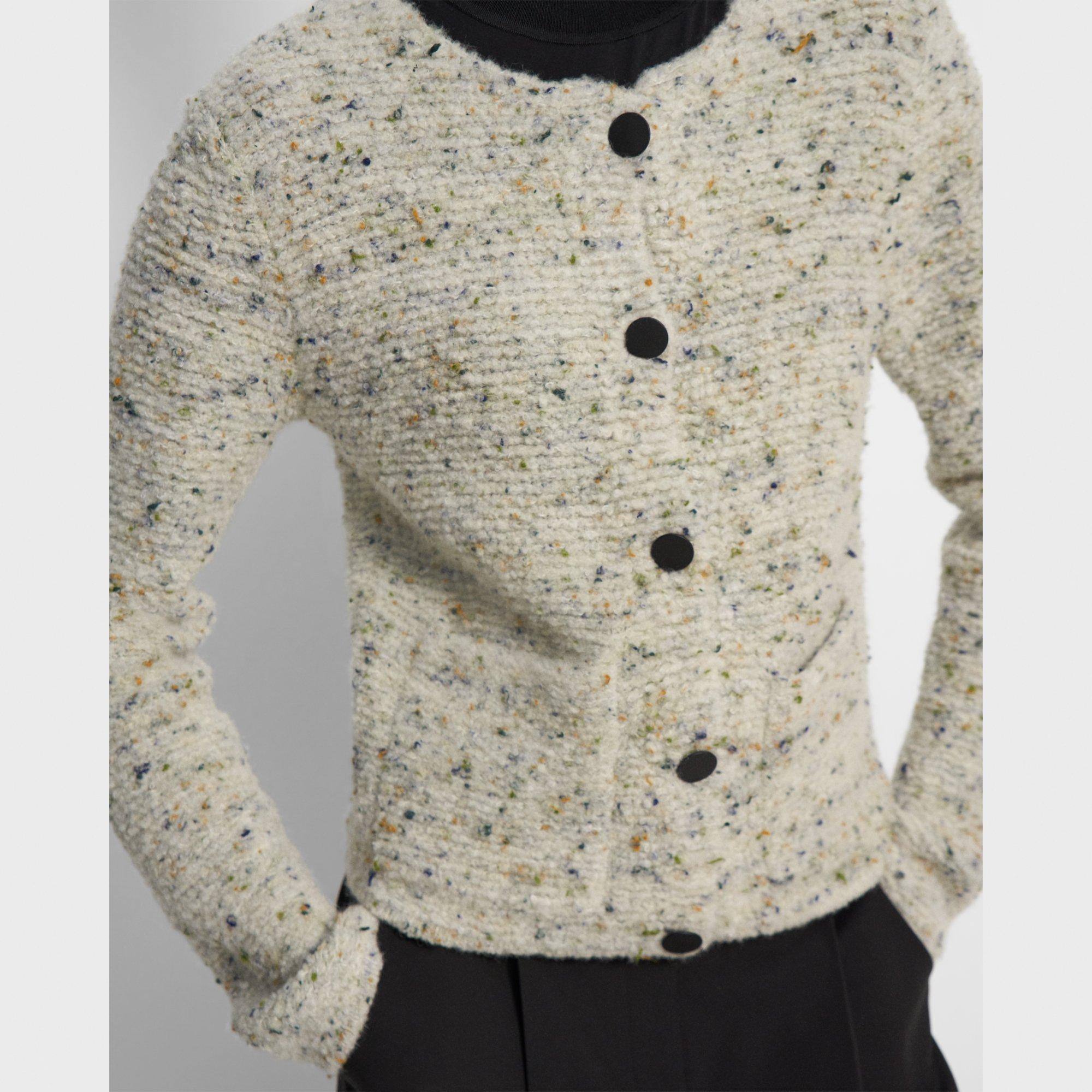 cd1618 Round Neck Boucle Knit Cardigan