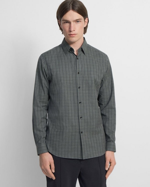 띠어리 Theory Irving Shirt in Cotton Flannel,OLIVE MULTI