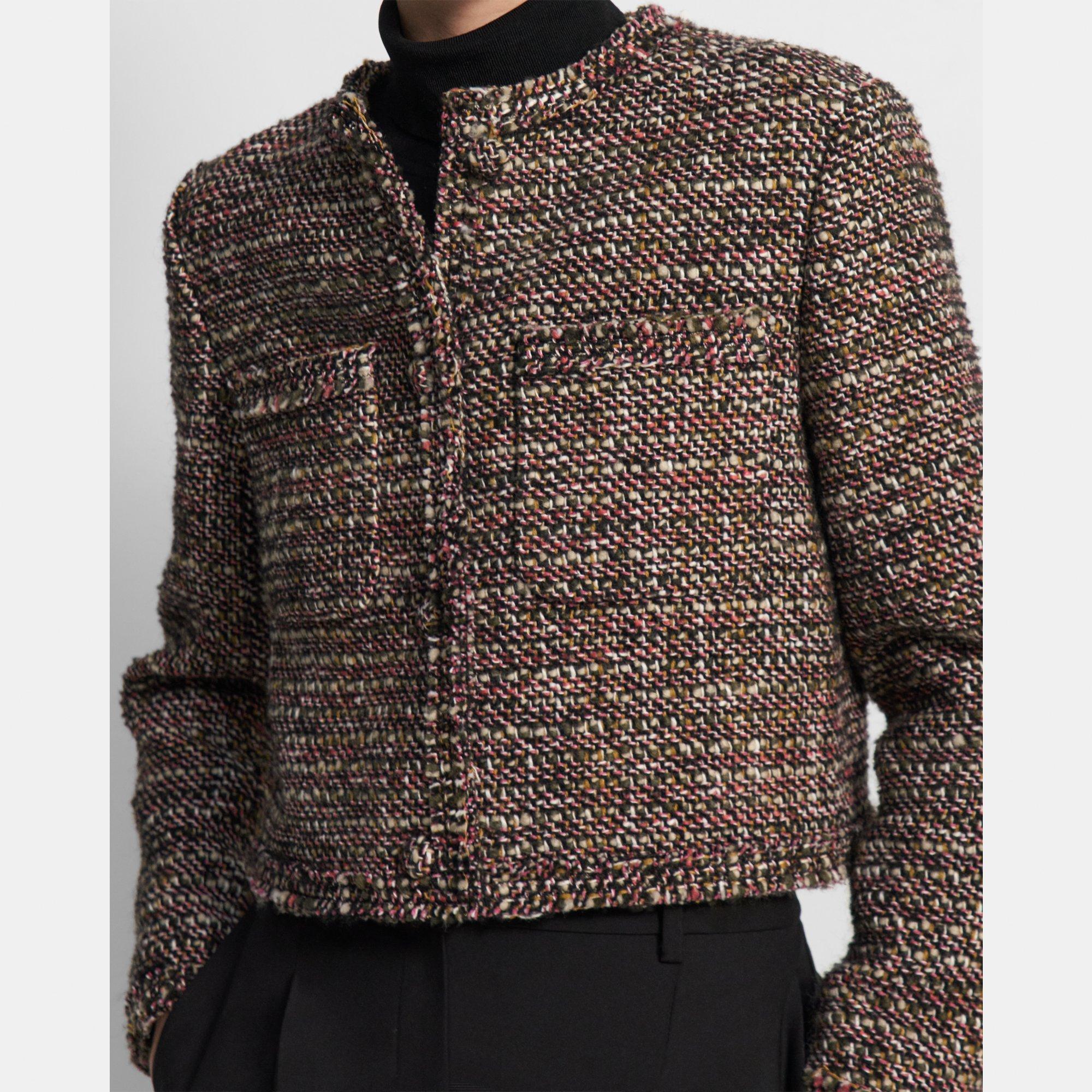 Green Wool-Blend Tweed Cropped Jacket | Theory