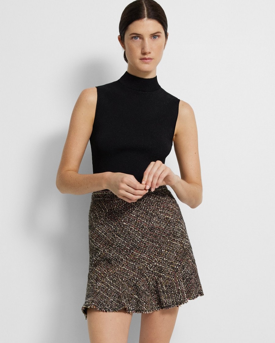 Diagonal Mini Skirt in Wool-Blend Tweed