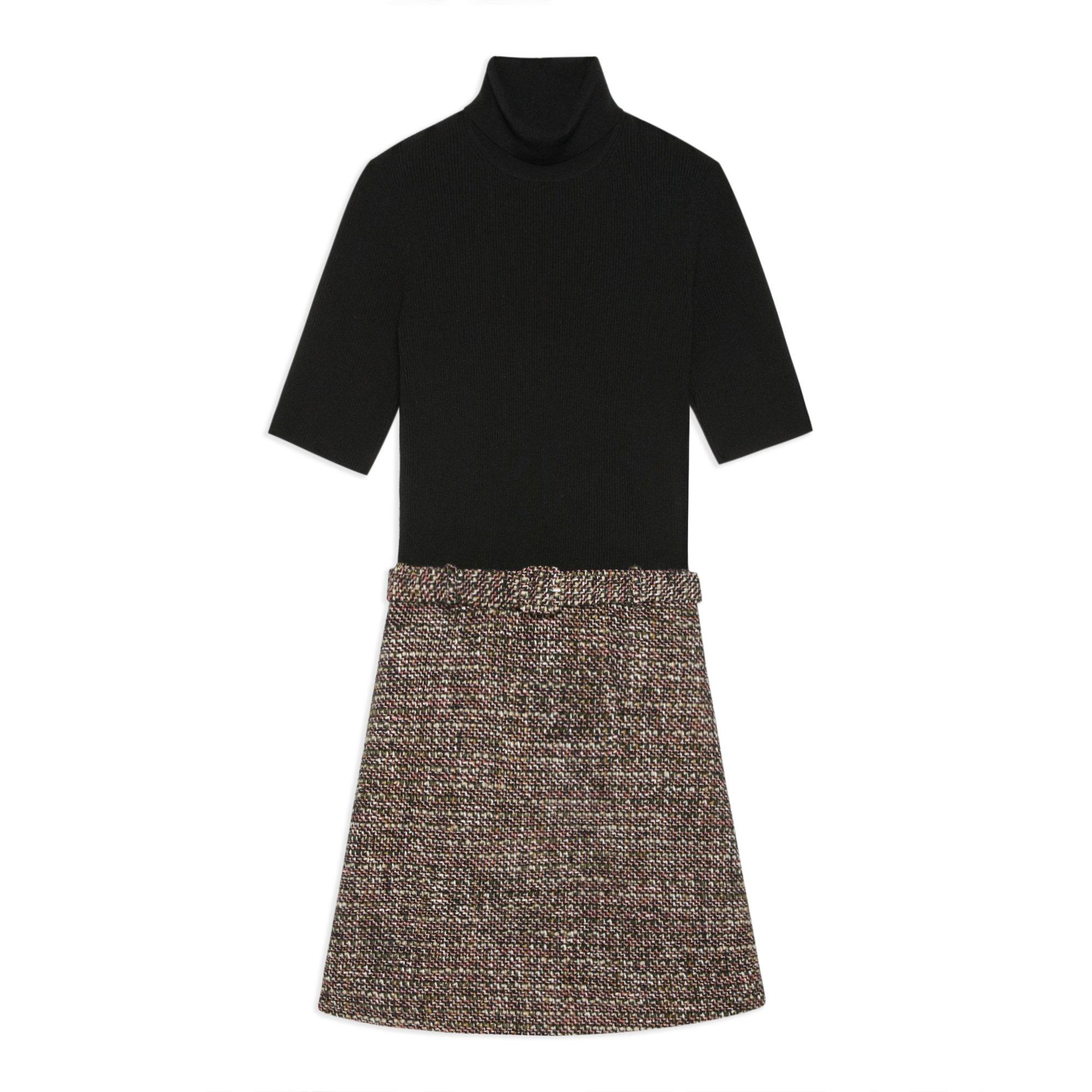 Green Wool-Blend Tweed Knit Combo Dress | Theory