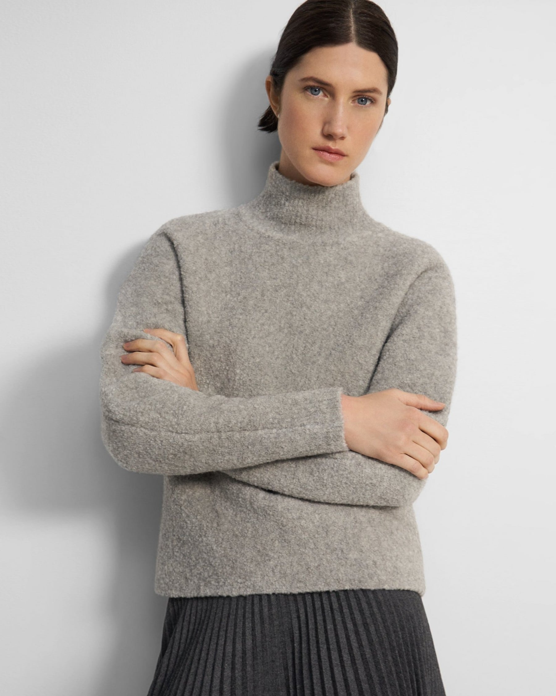 Theory Oversized Turtleneck Sweater in Wool Boucle